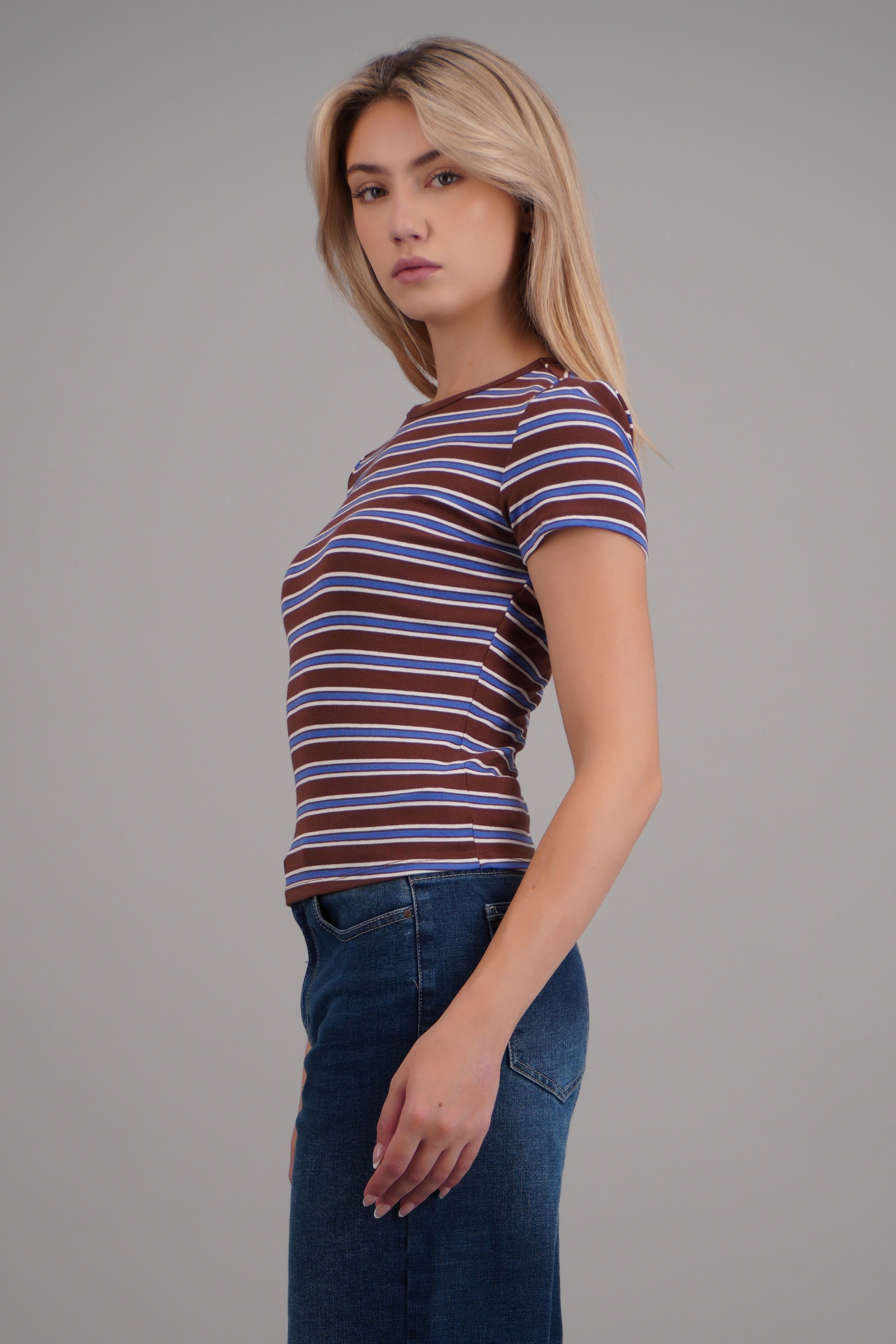 Playera rib estampado rayas CAFE COMBO
