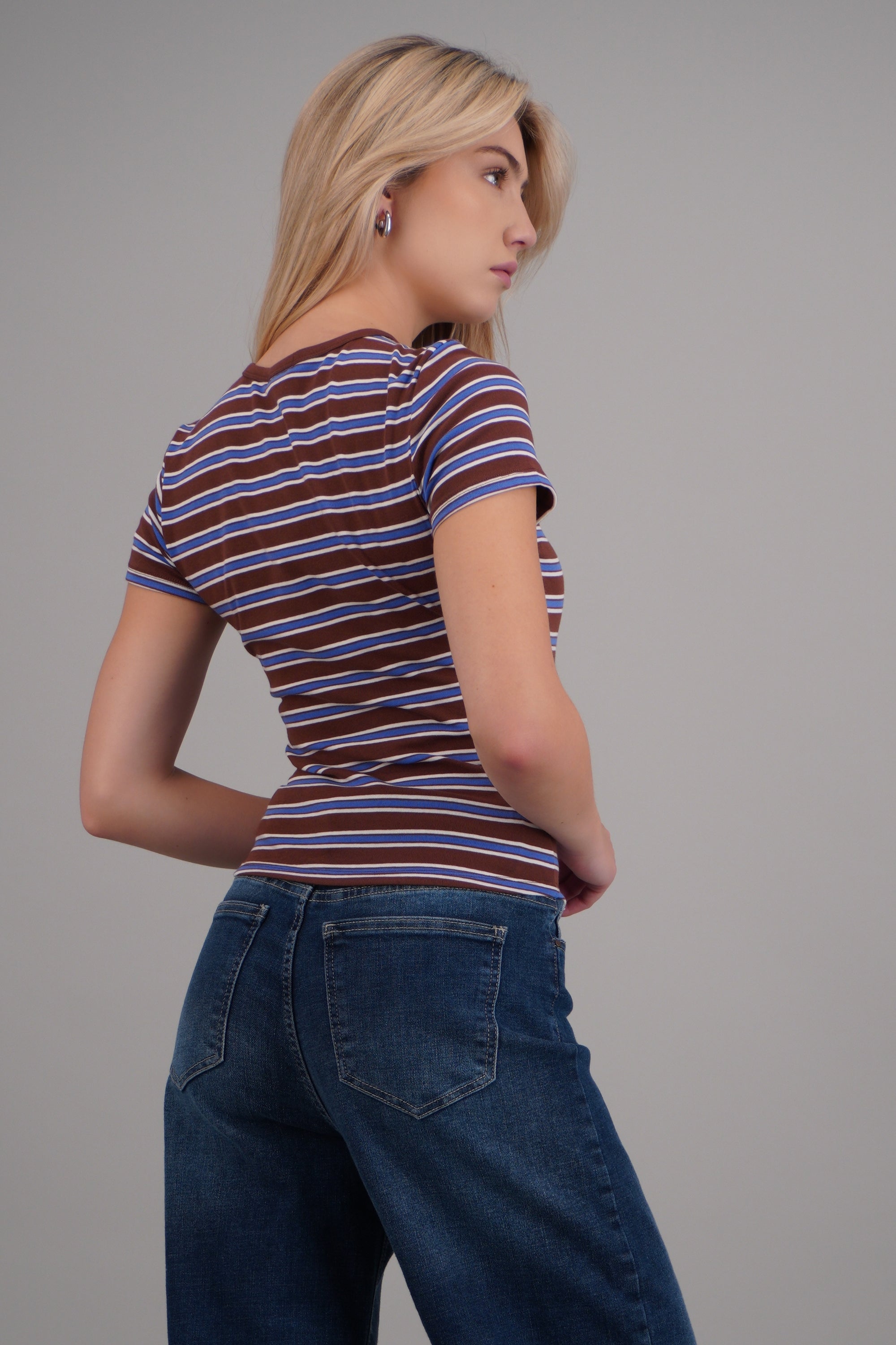 Playera rib estampado rayas CAFE COMBO