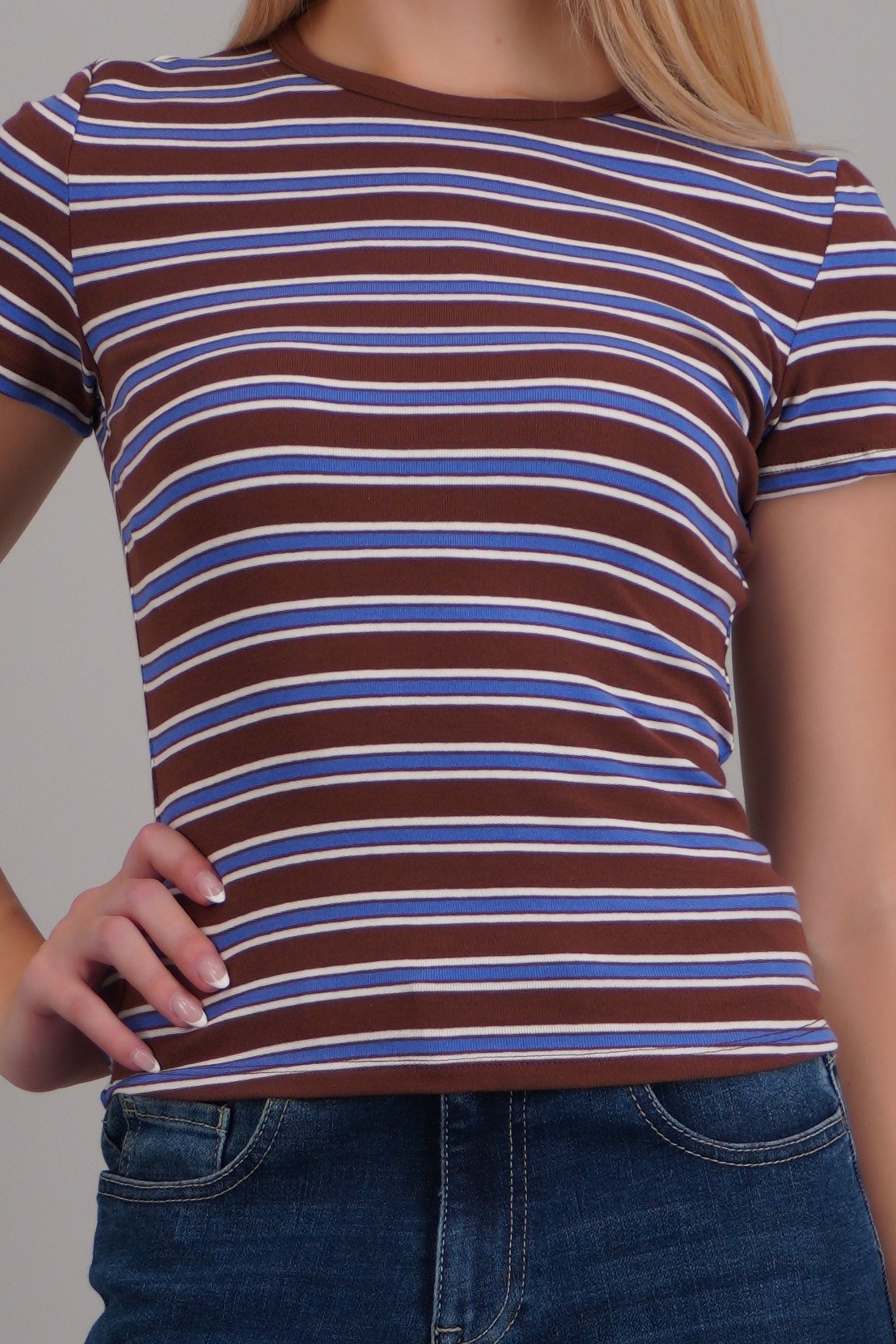 Playera rib estampado rayas CAFE COMBO