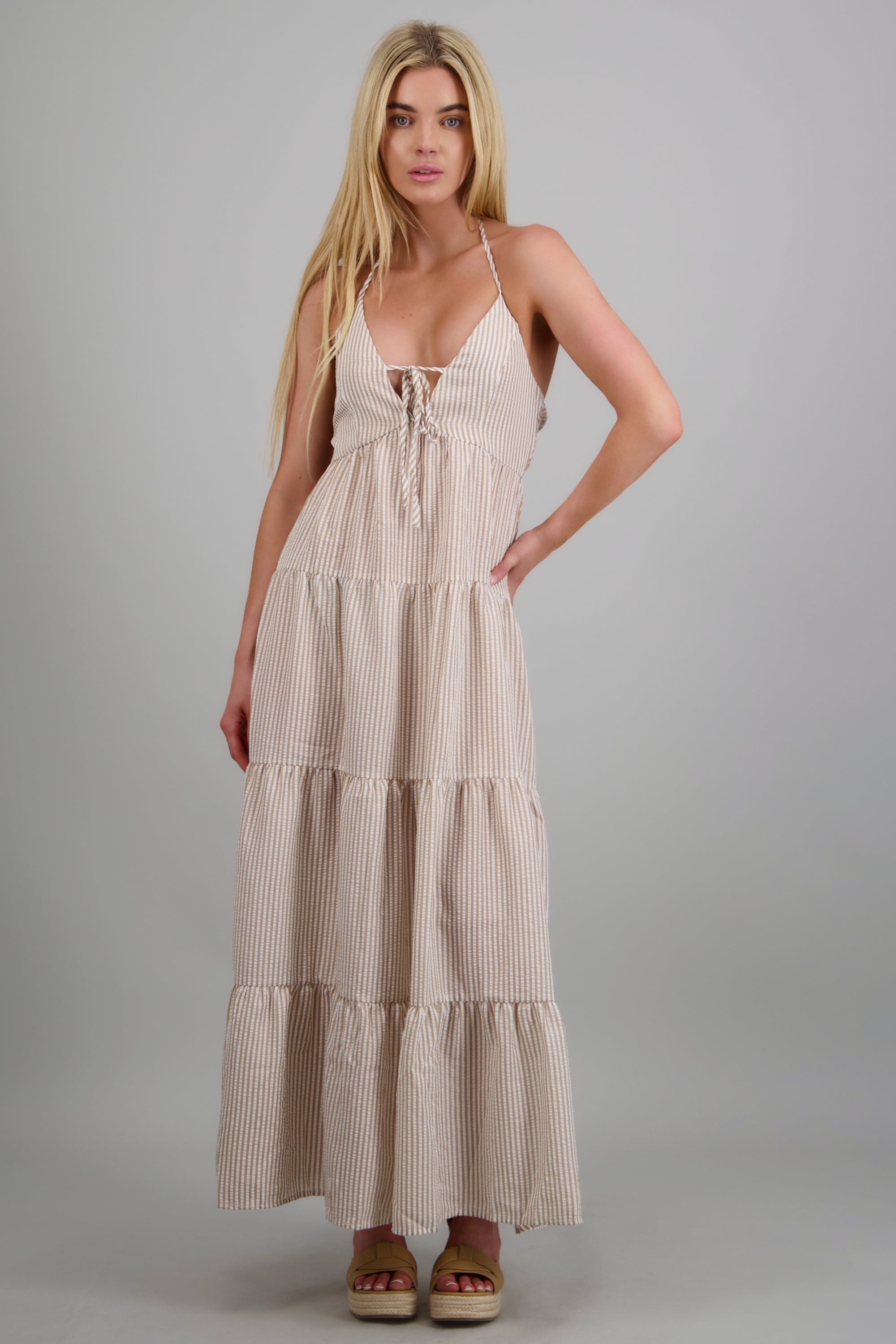 Maxi vestido rayas con amarre TAN