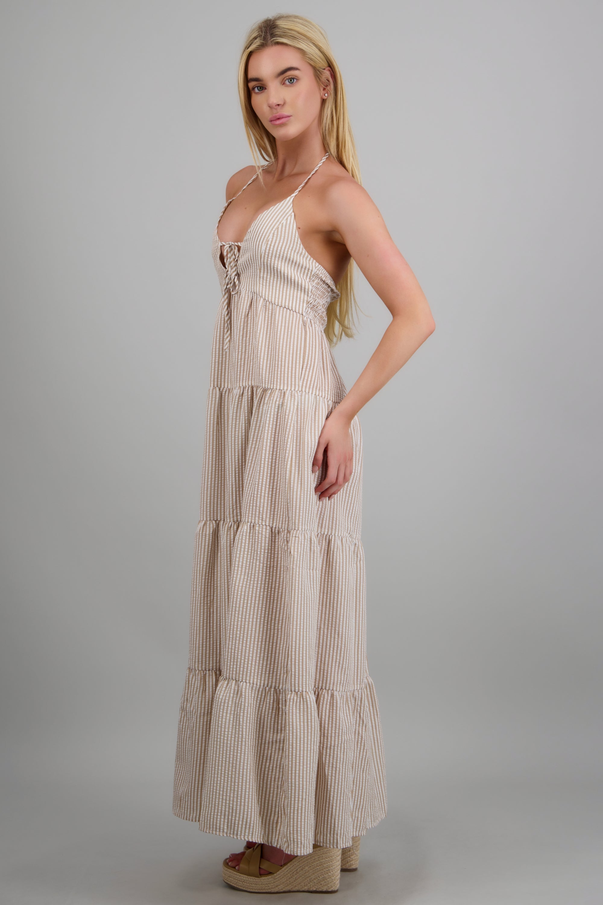 Maxi vestido rayas con amarre TAN