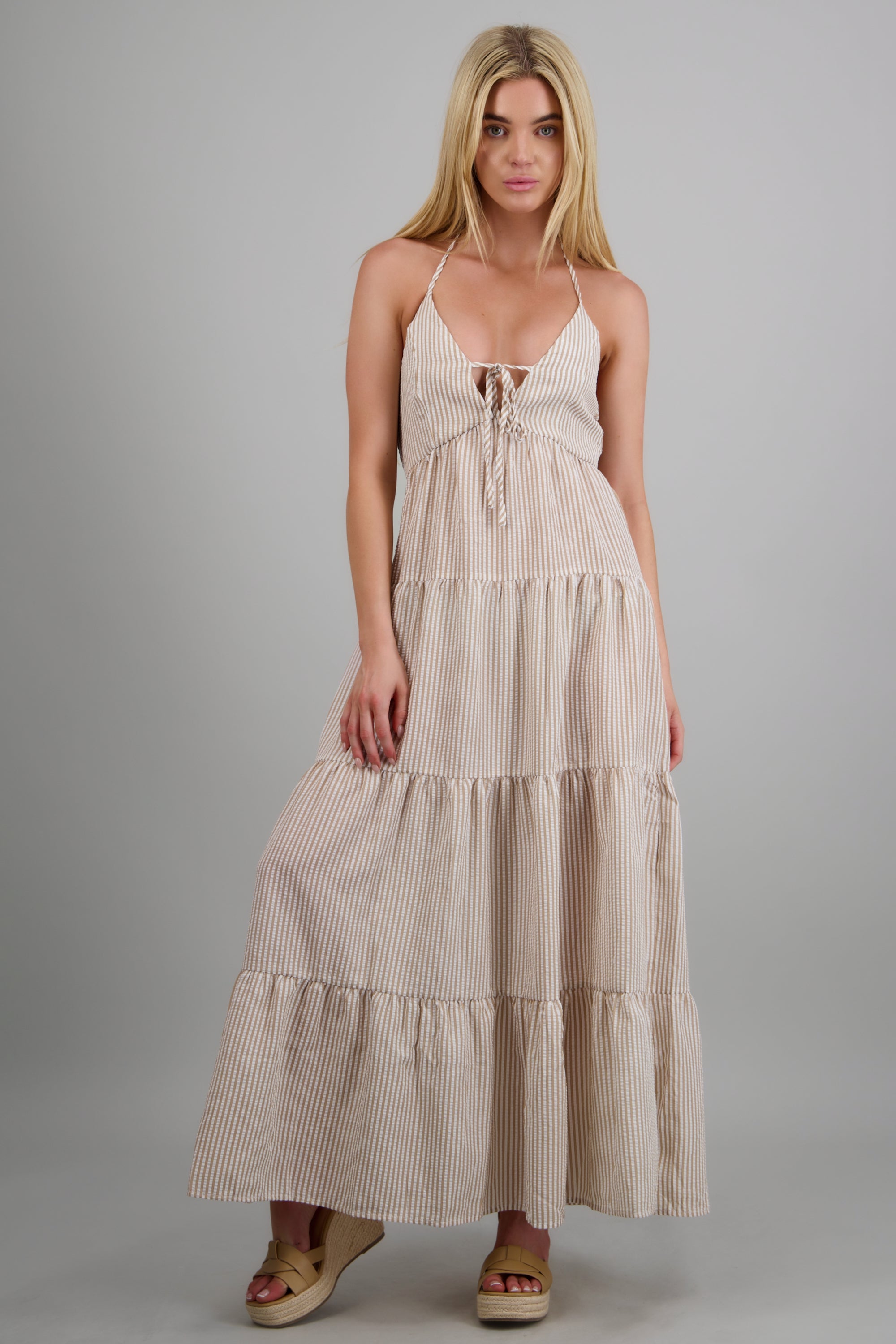 Maxi vestido rayas con amarre TAN