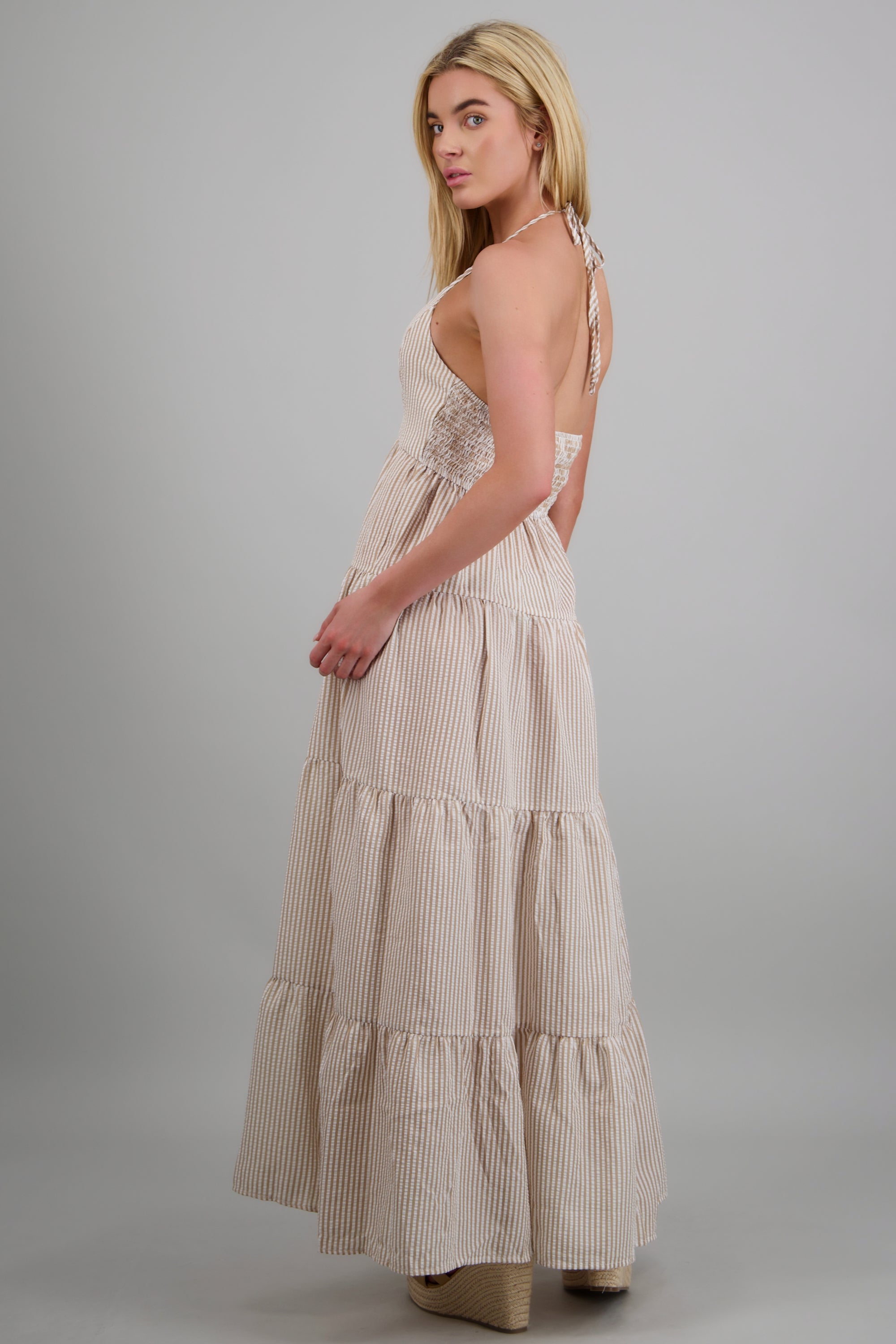 Maxi vestido rayas con amarre TAN