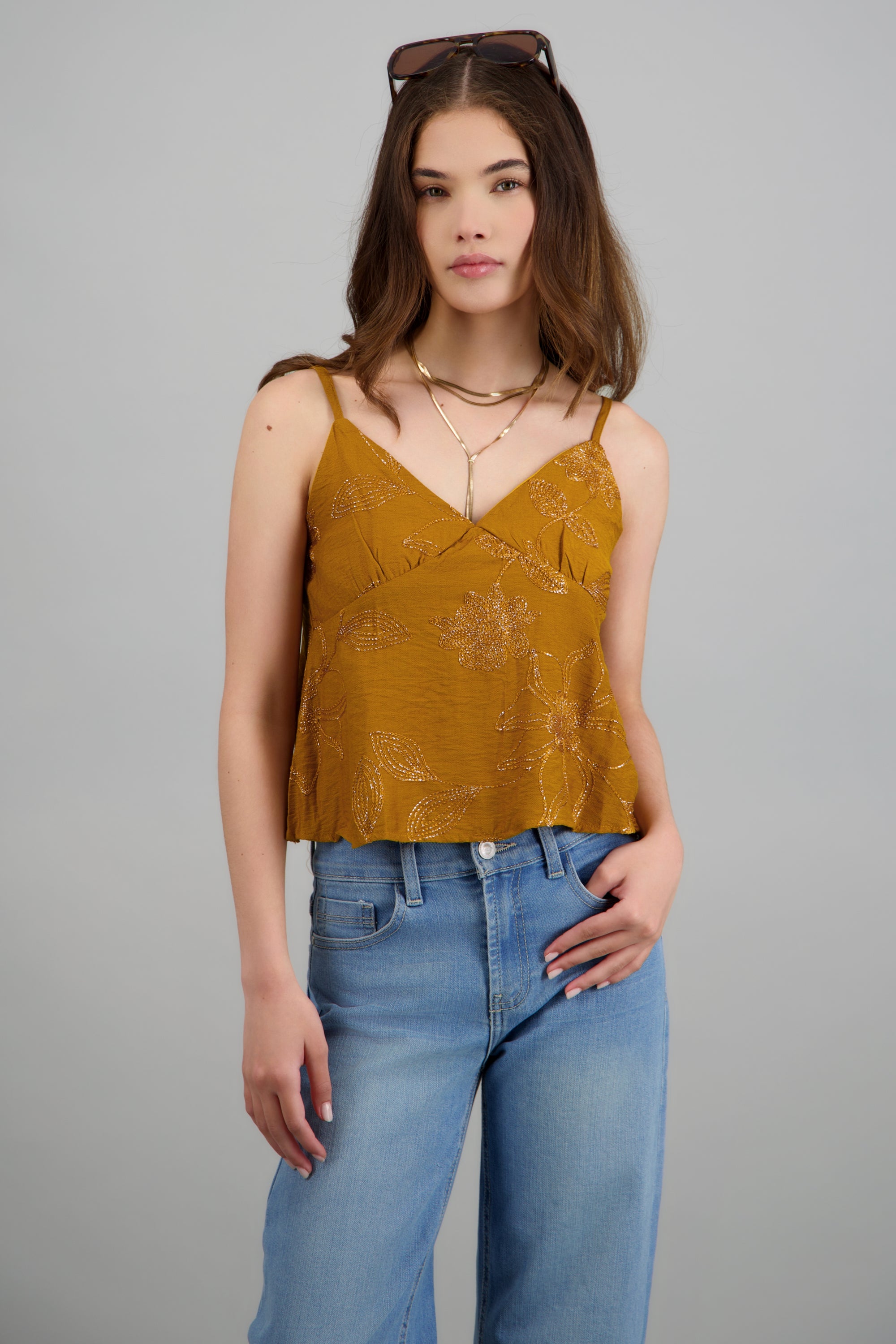Top de tirantes flores luminosas MOSTAZA