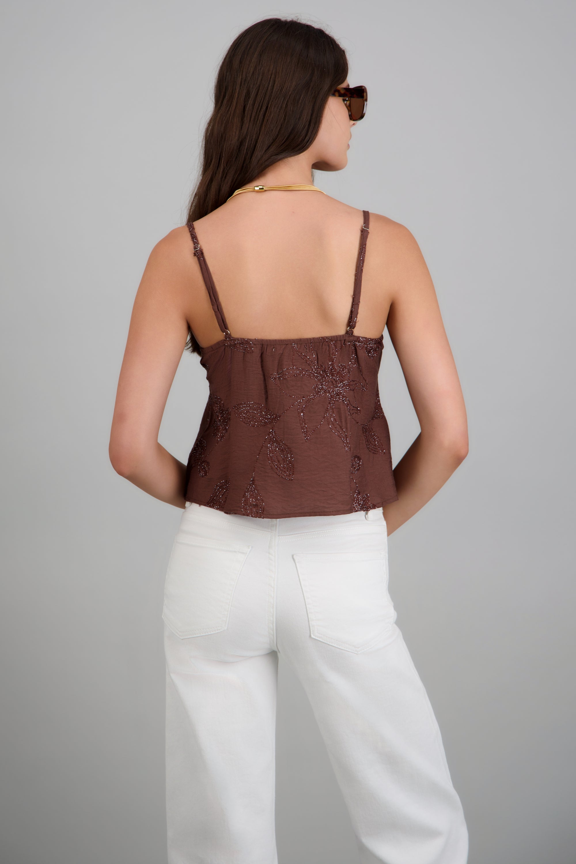 Top de tirantes flores luminosas CHOCOLATE