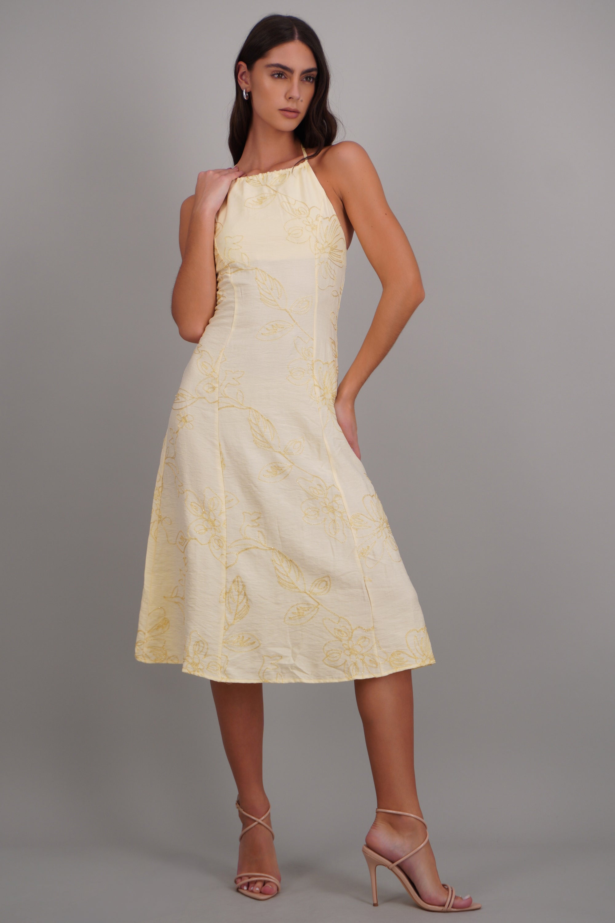 Vestido flores luminosas AMARILLO PASTEL