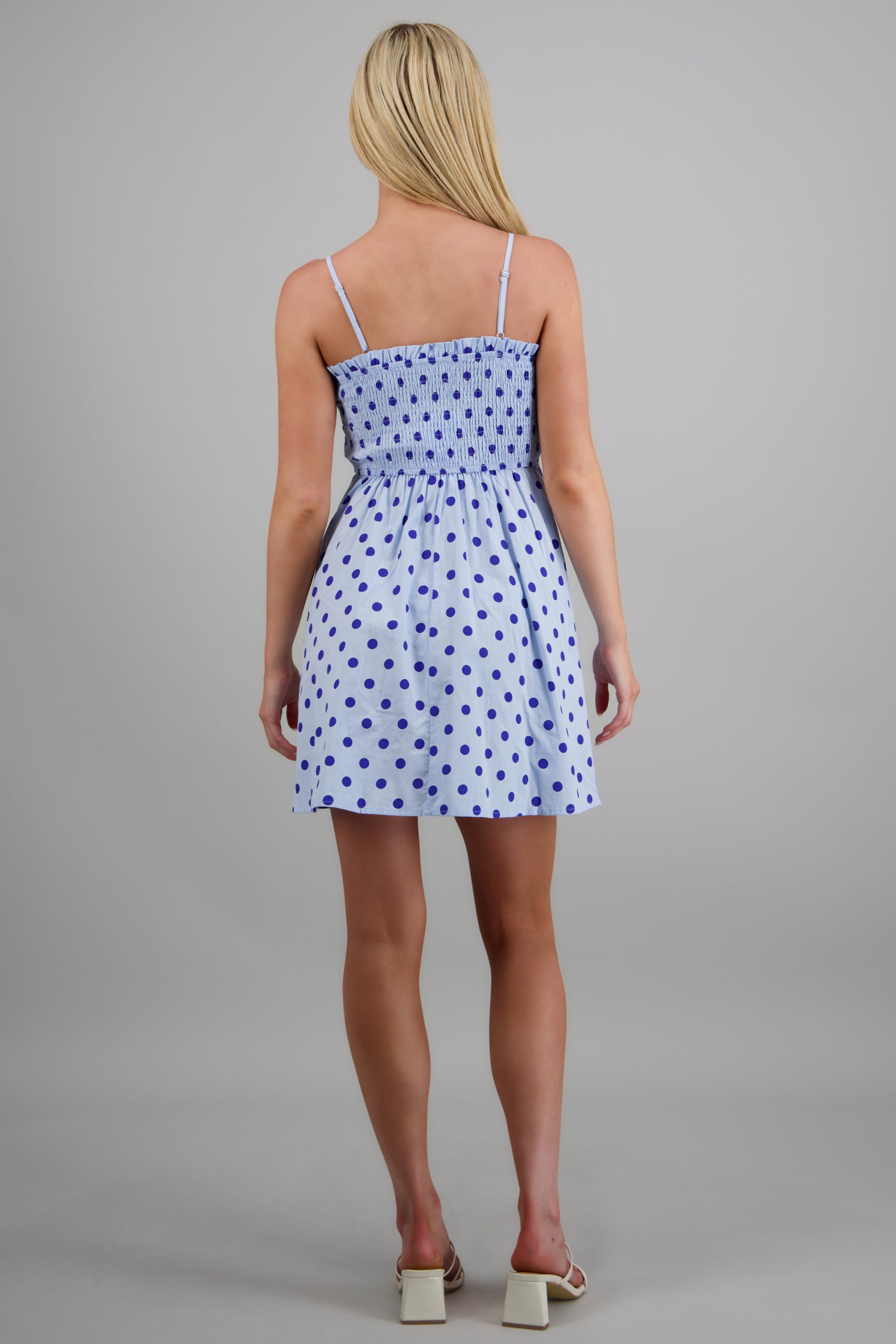 Vestido detalle smock con polka dots AZUL COMBO