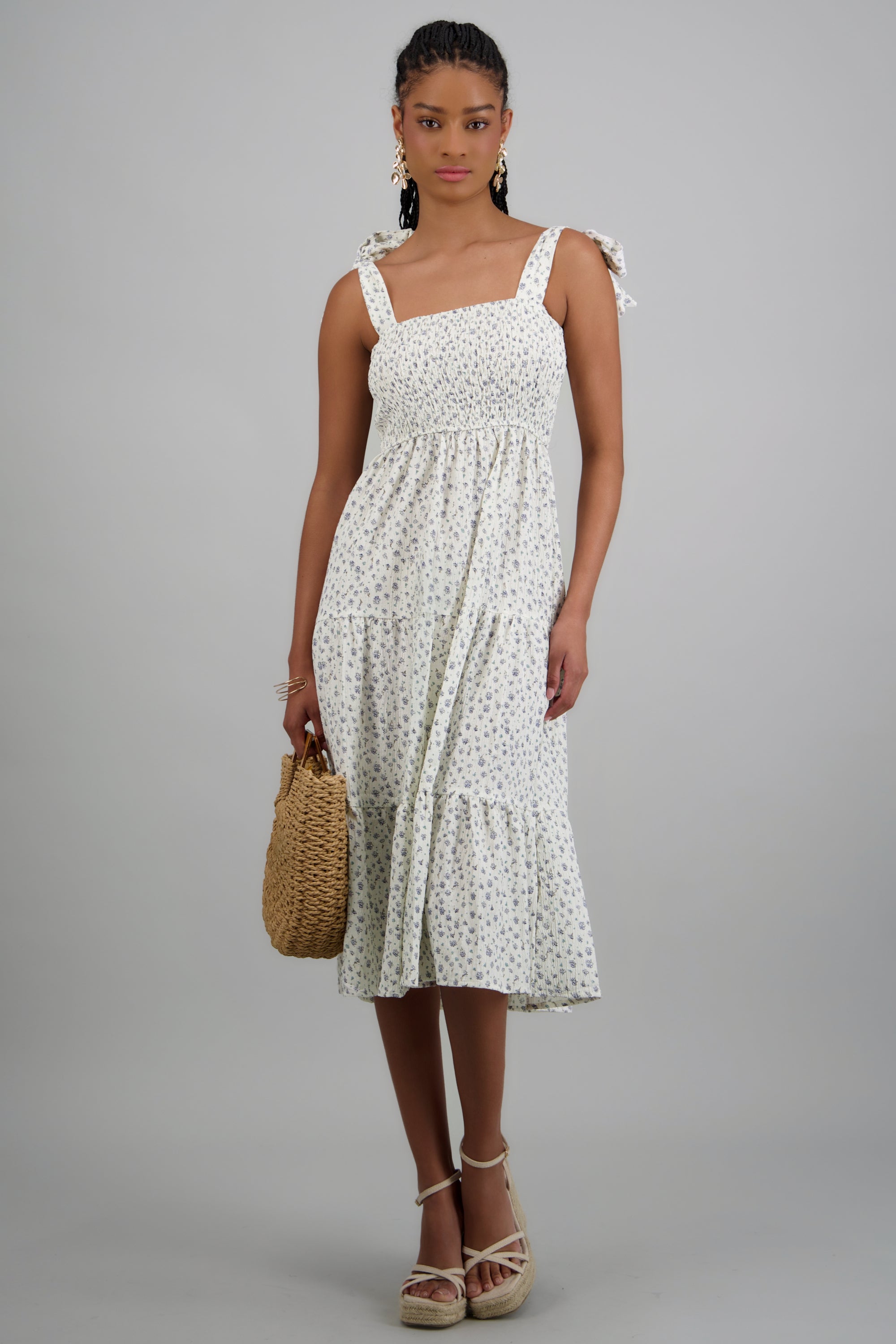 Maxi vestido mini flores detalle nudo MORADO COMBO