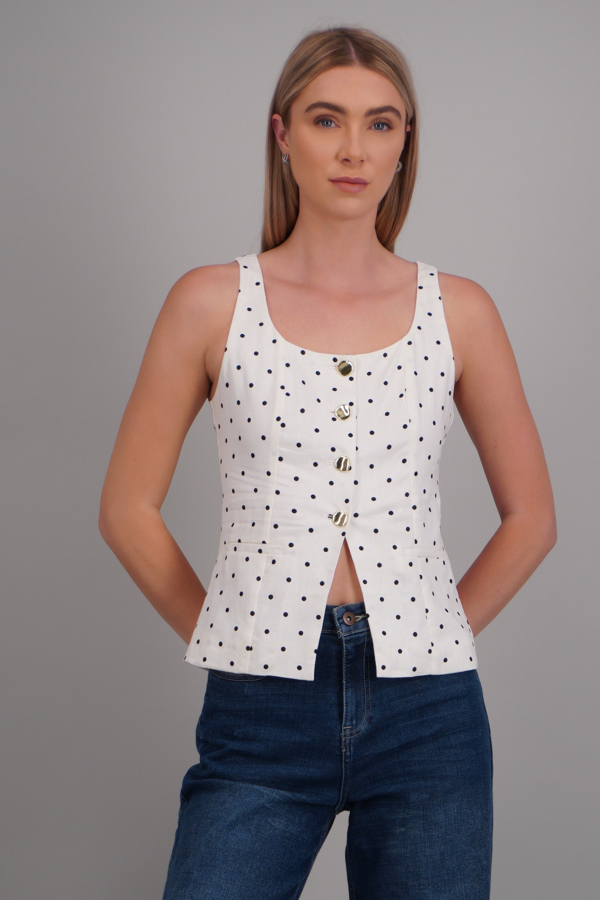 Chaleco lino polkadot BLANCO COMBO