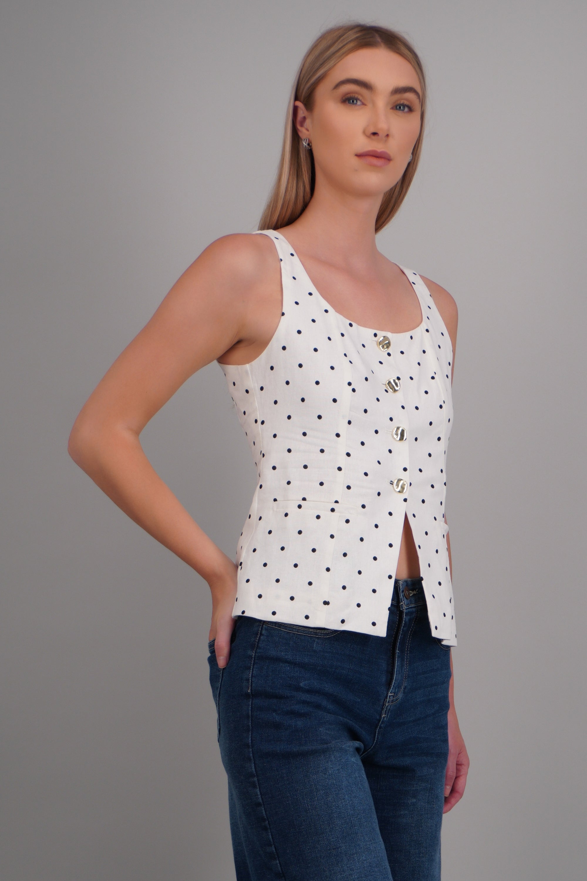 Chaleco lino polkadot BLANCO COMBO
