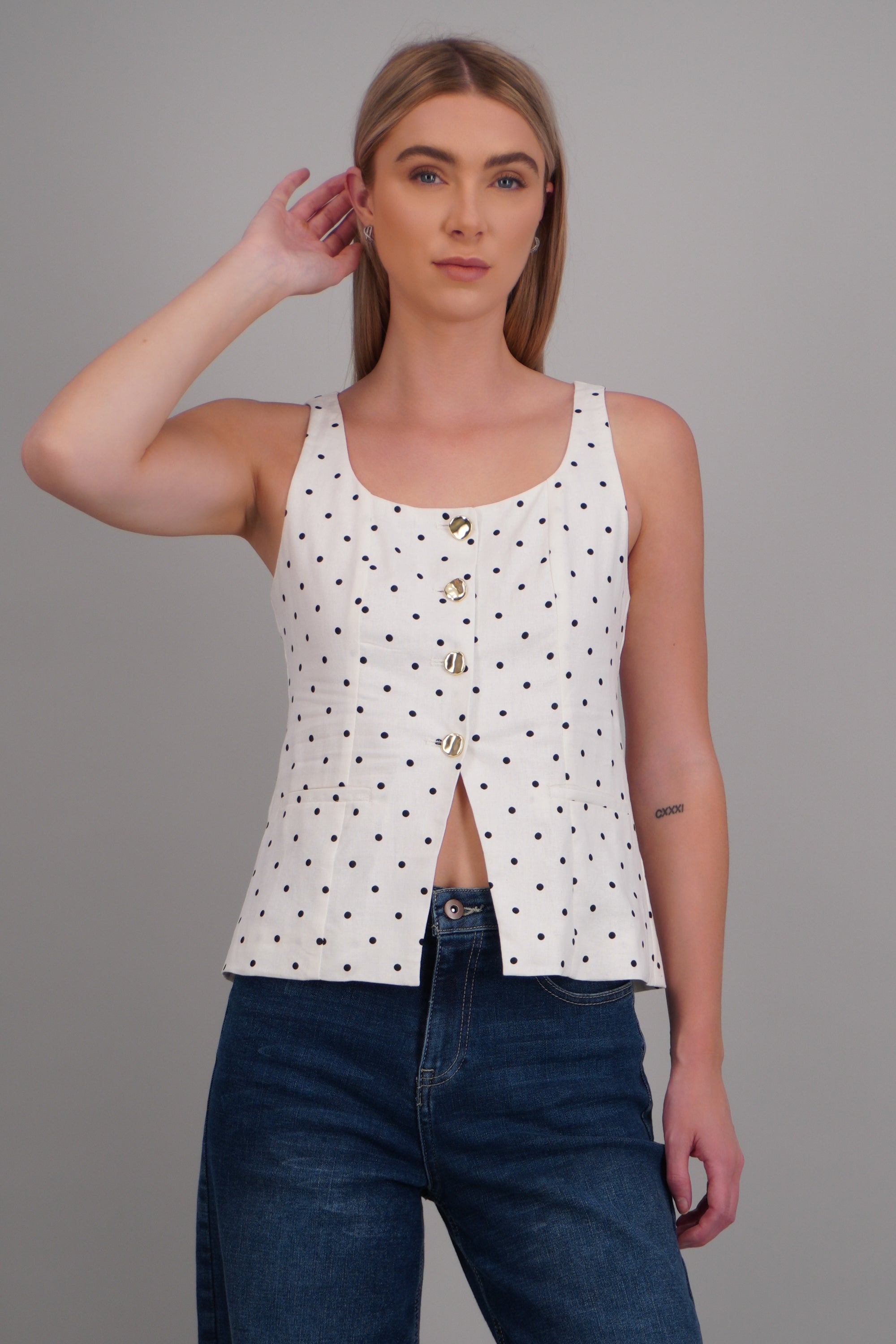 Chaleco lino polkadot BLANCO COMBO