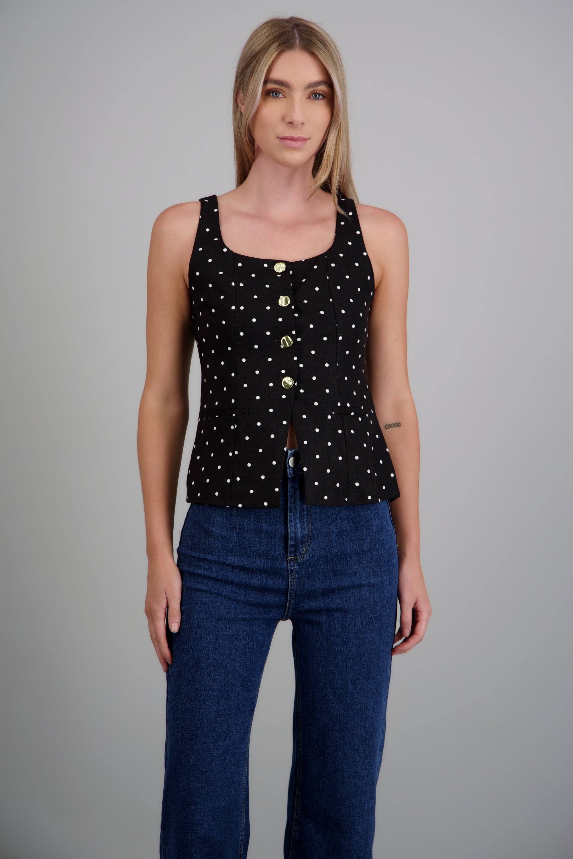 Chaleco lino polkadot NEGRO COMBO