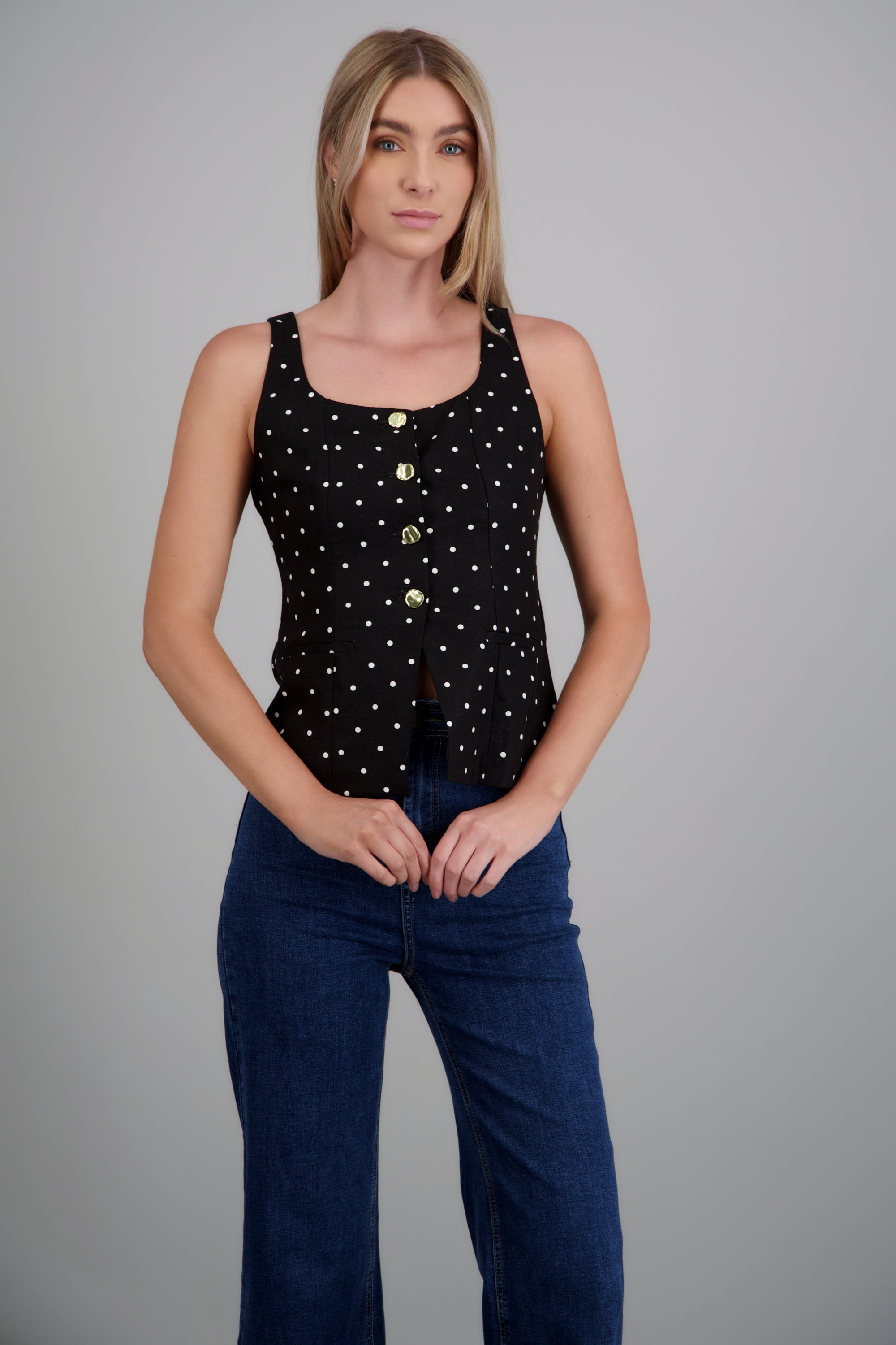 Chaleco lino polkadot NEGRO COMBO