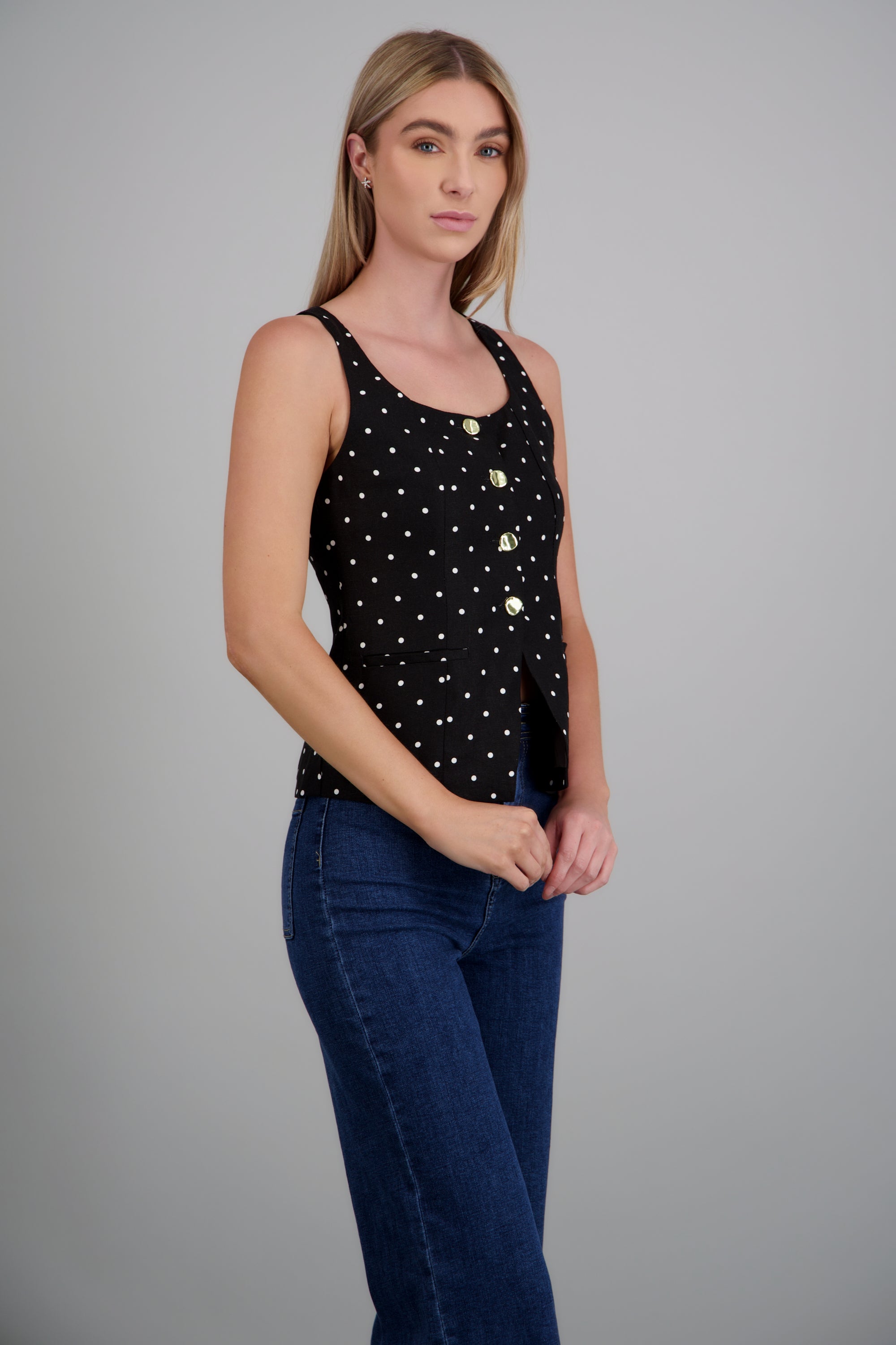 Chaleco lino polkadot NEGRO COMBO