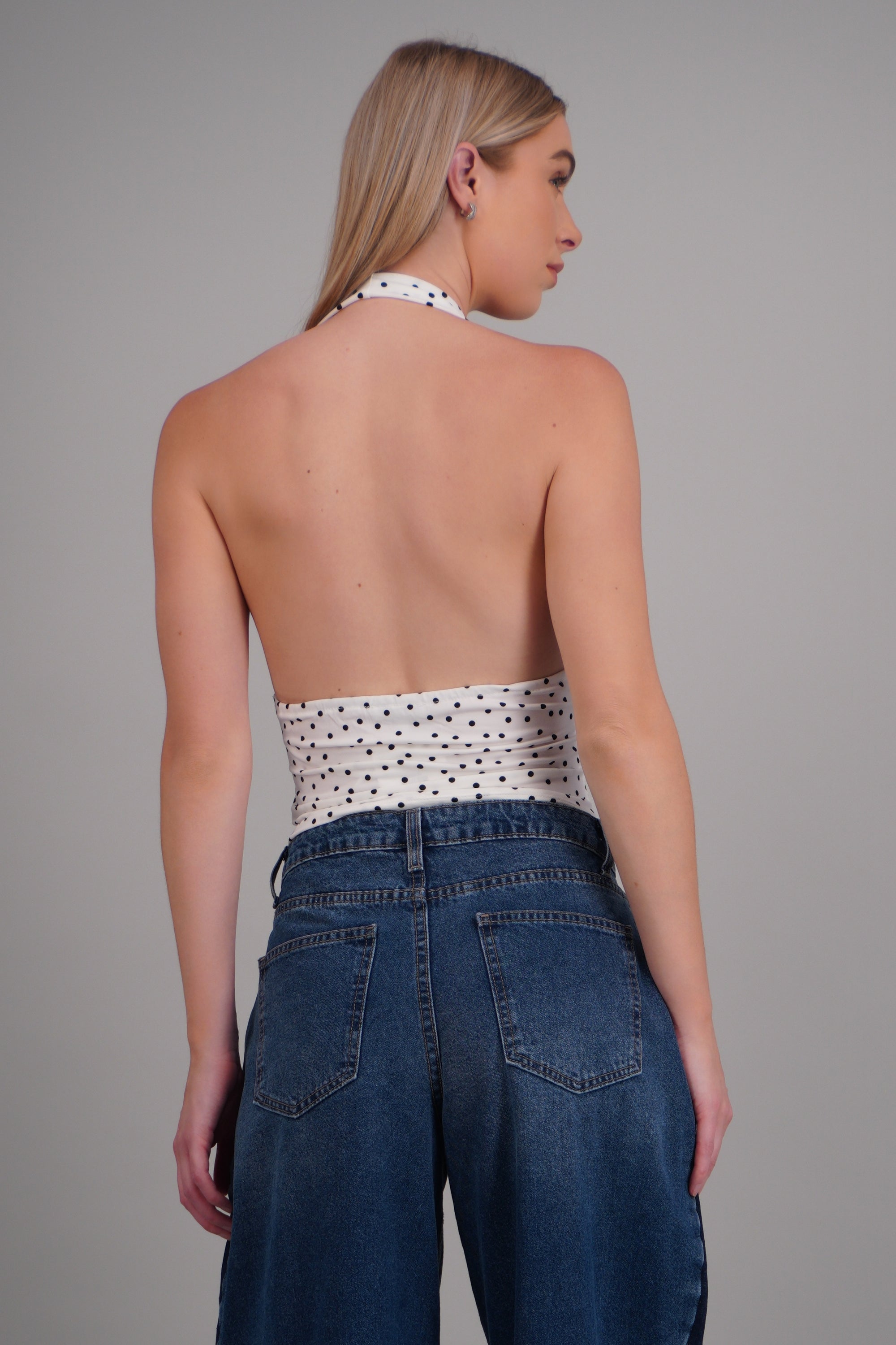 Top escote halter polkadots BLANCO COMBO