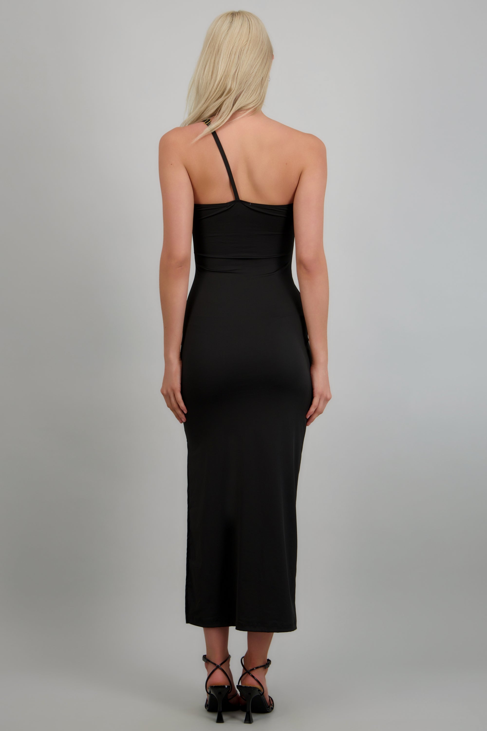 Vestido maxi asimétrico detalle argolla NEGRO