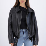 Chamarra pu detalle bomber con cinto