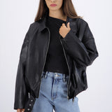 Chamarra pu detalle bomber con cinto