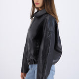 Chamarra pu detalle bomber con cinto