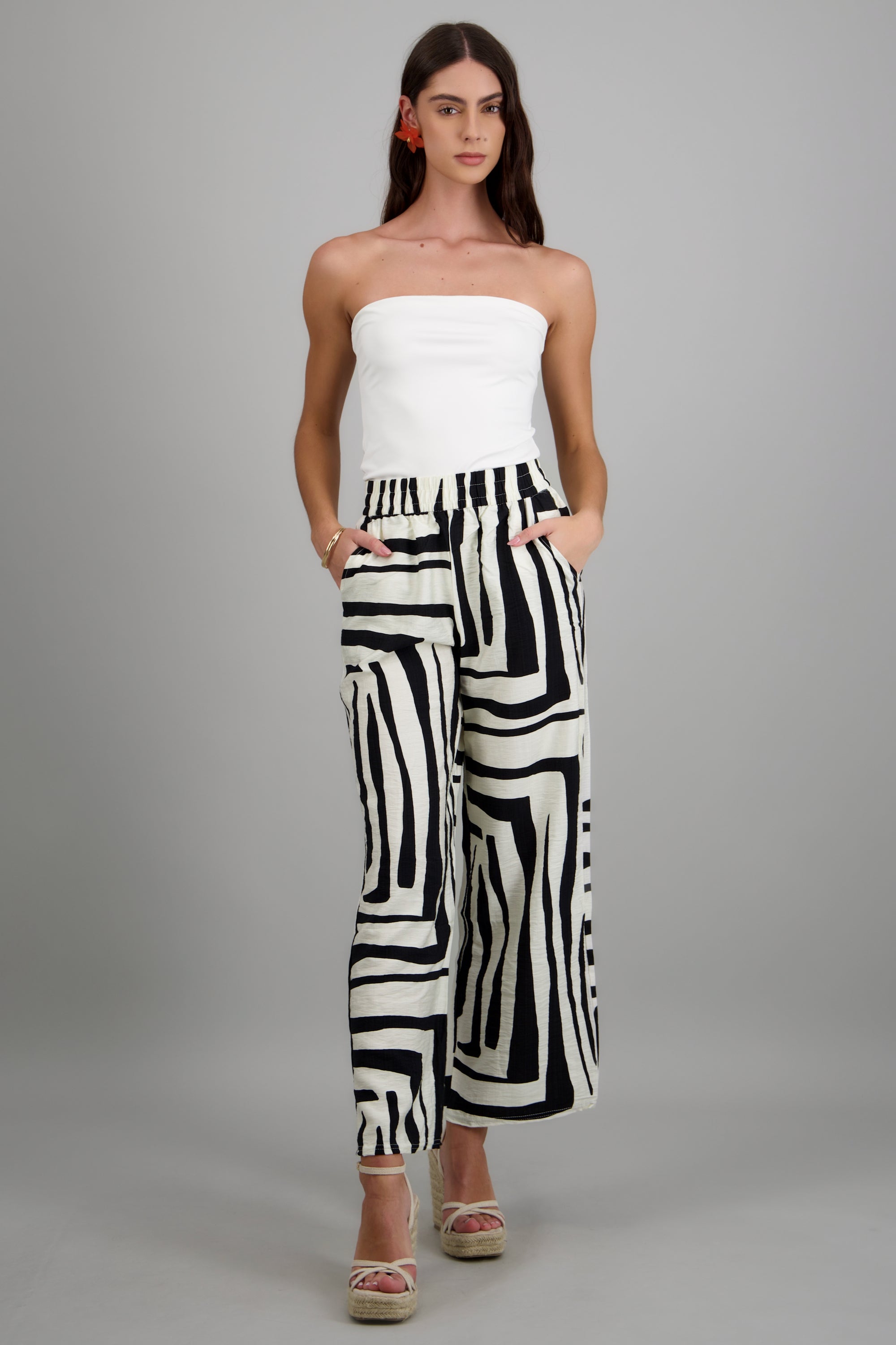 pantalon amplio estampado BLANCO COMBO