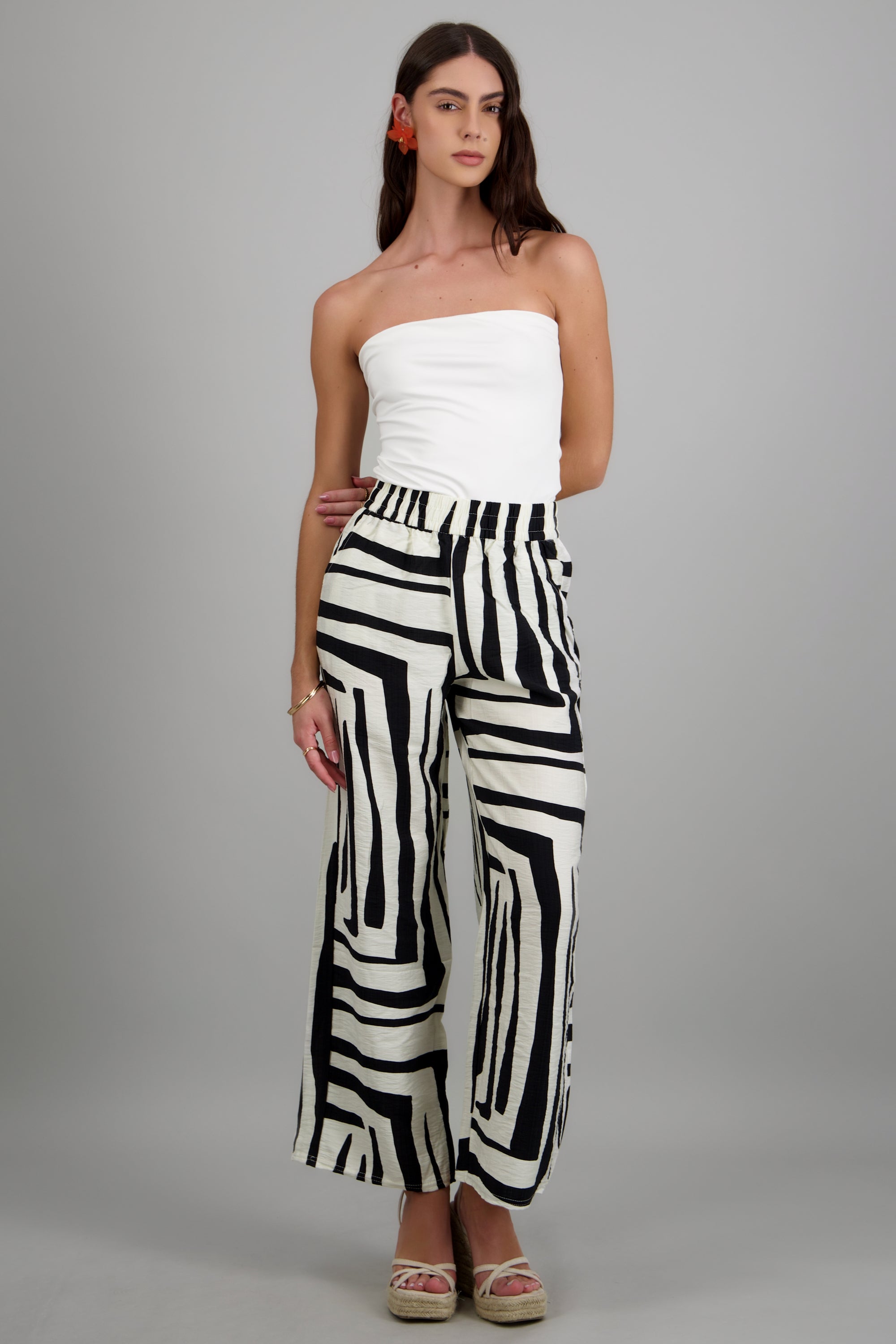 pantalon amplio estampado BLANCO COMBO