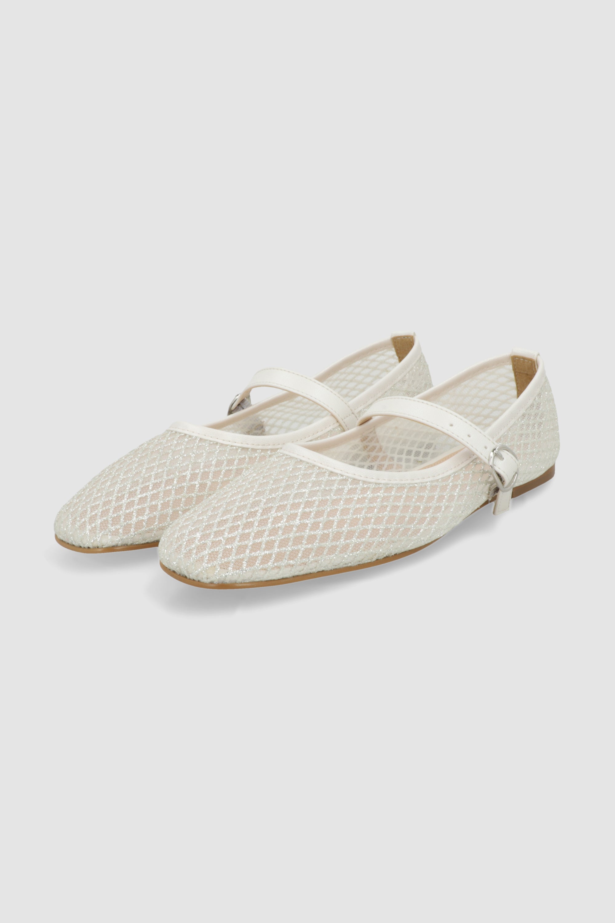 Flat malla brillos mary jane PLATA