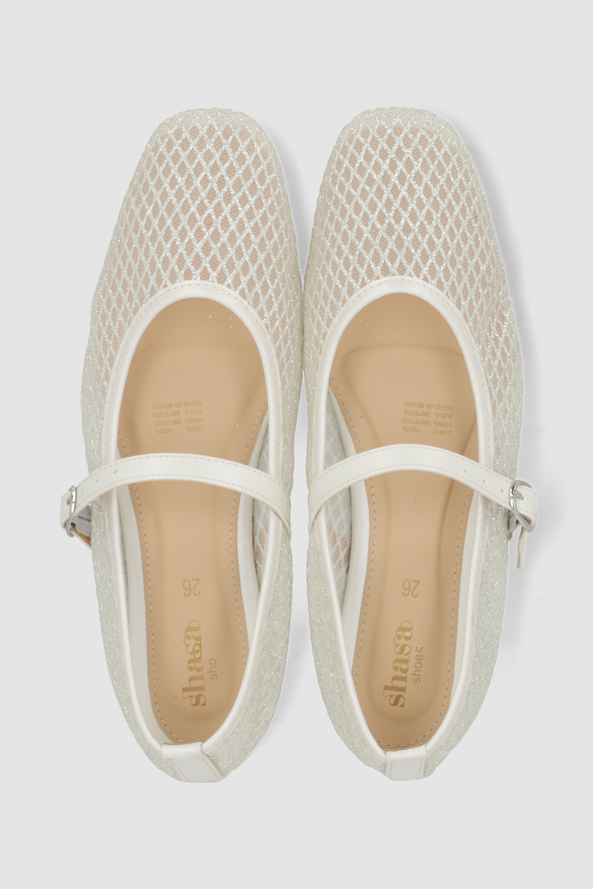 Flat malla brillos mary jane PLATA