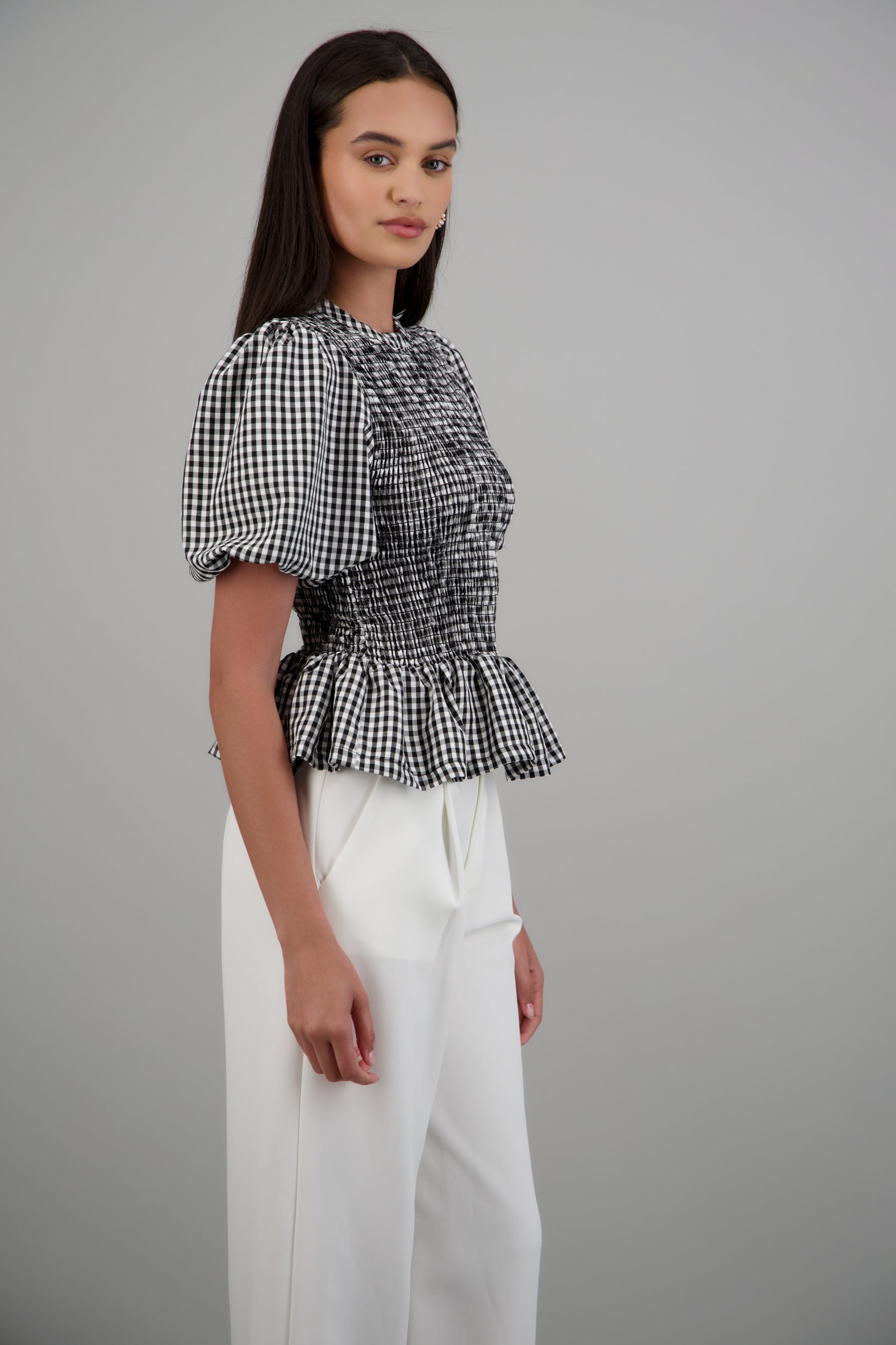 Blusa smock manga abullonada NEGRO COMBO