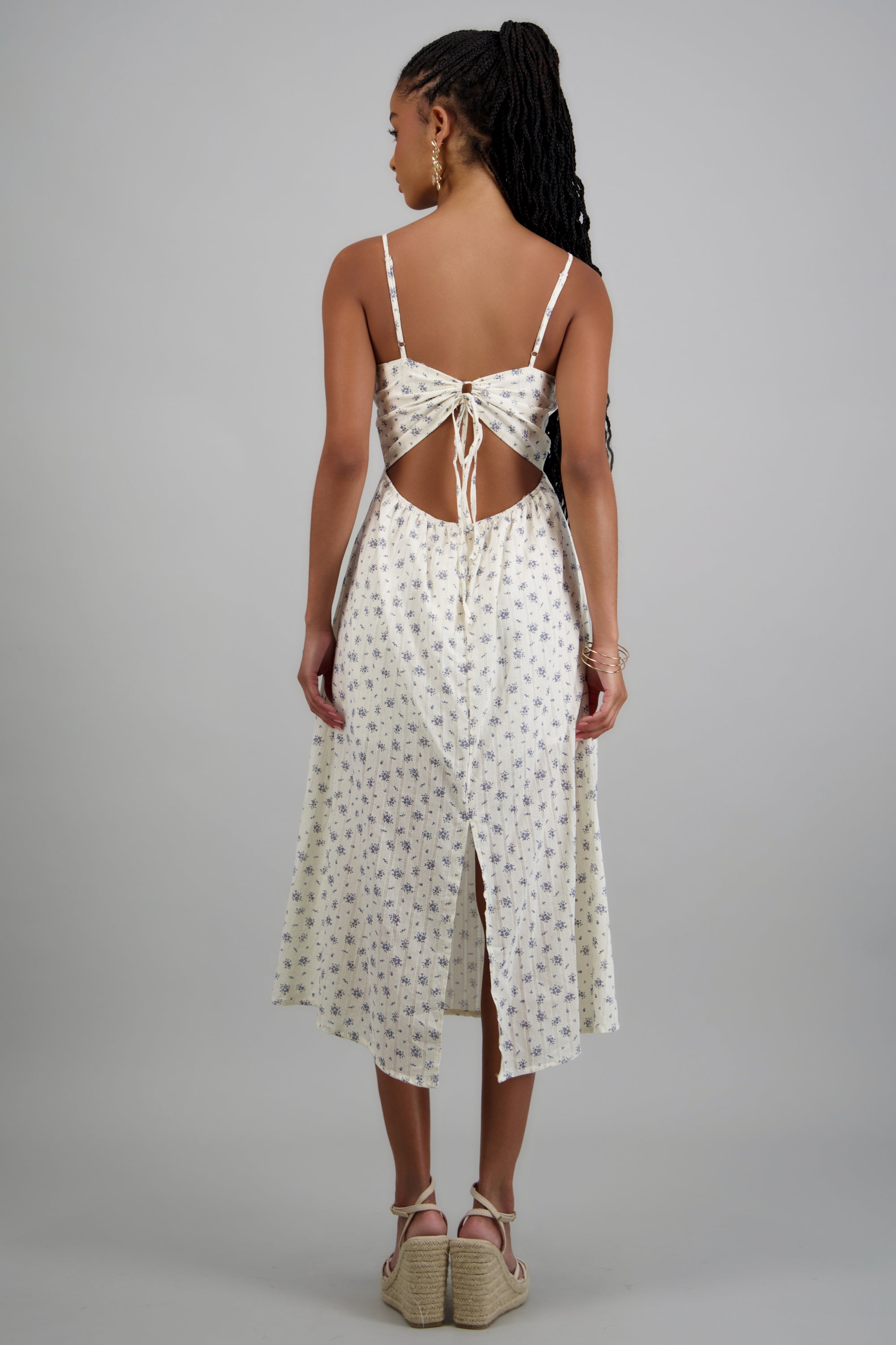 Vestido midi flores textura HUESO COMBO