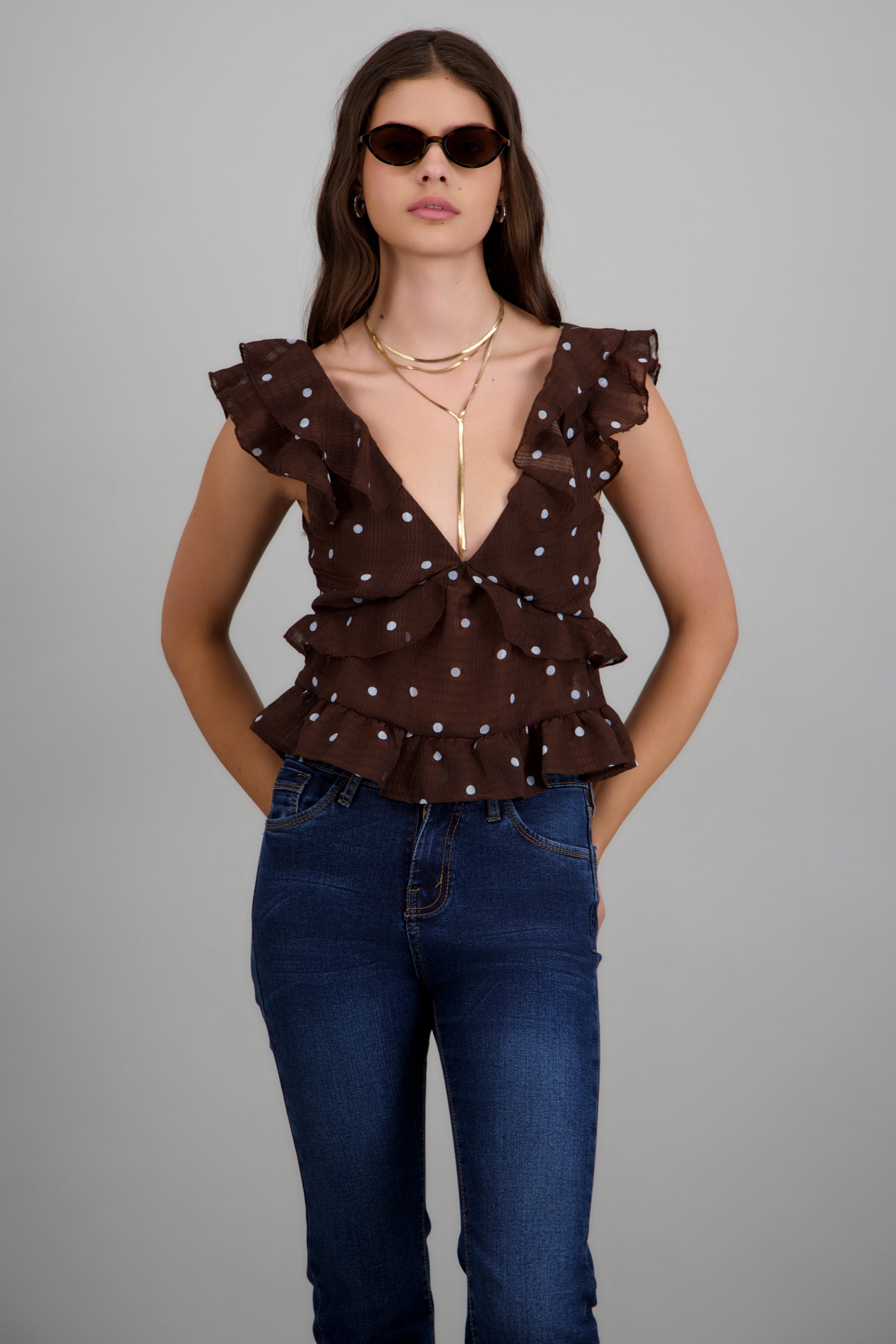 Blusa olanes polkas CAFE COMBO