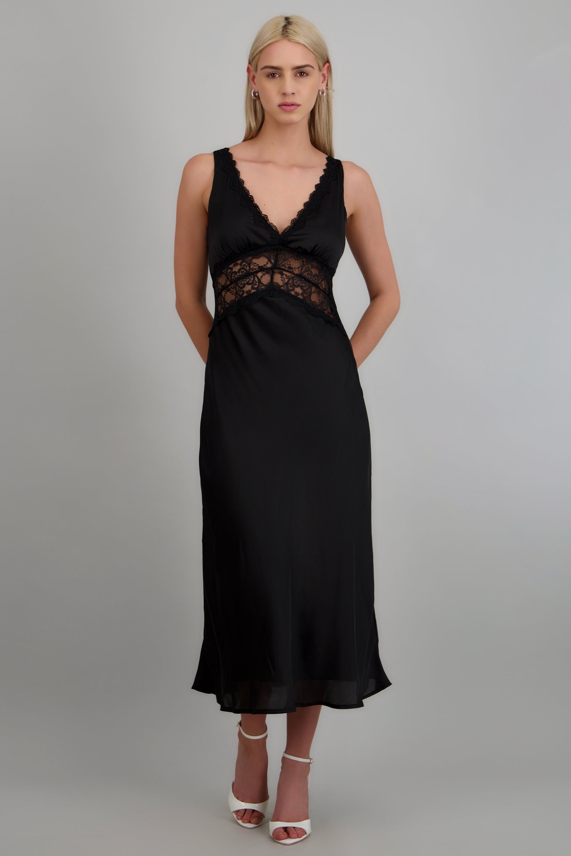 Vestido maxi satin encaje NEGRO