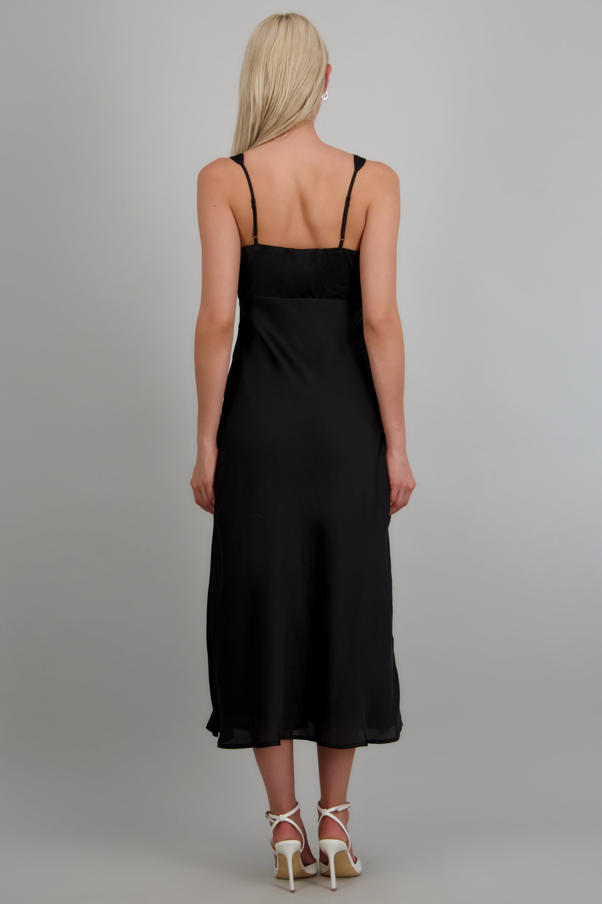 Vestido maxi satin encaje NEGRO