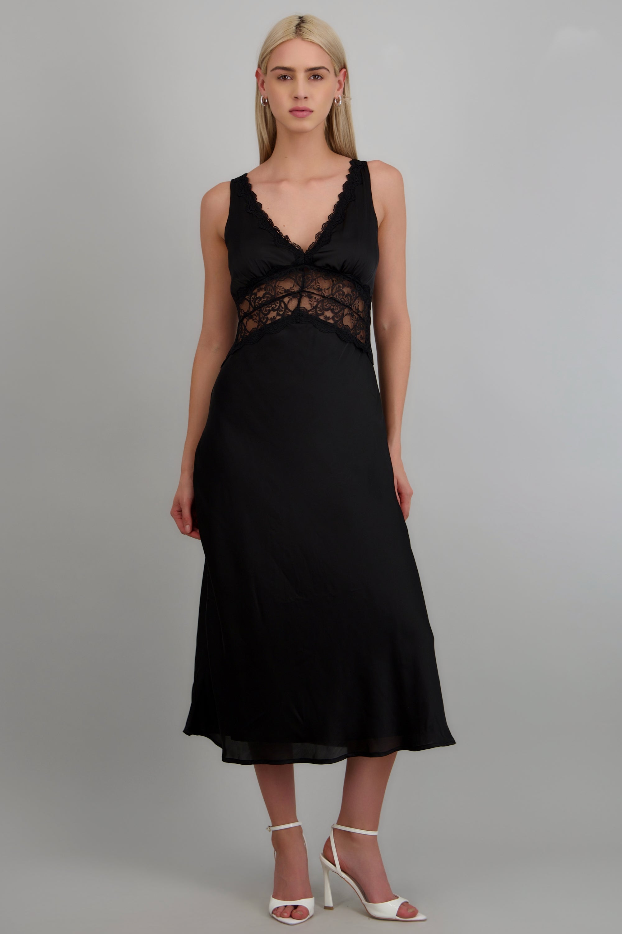 Vestido maxi satin encaje NEGRO