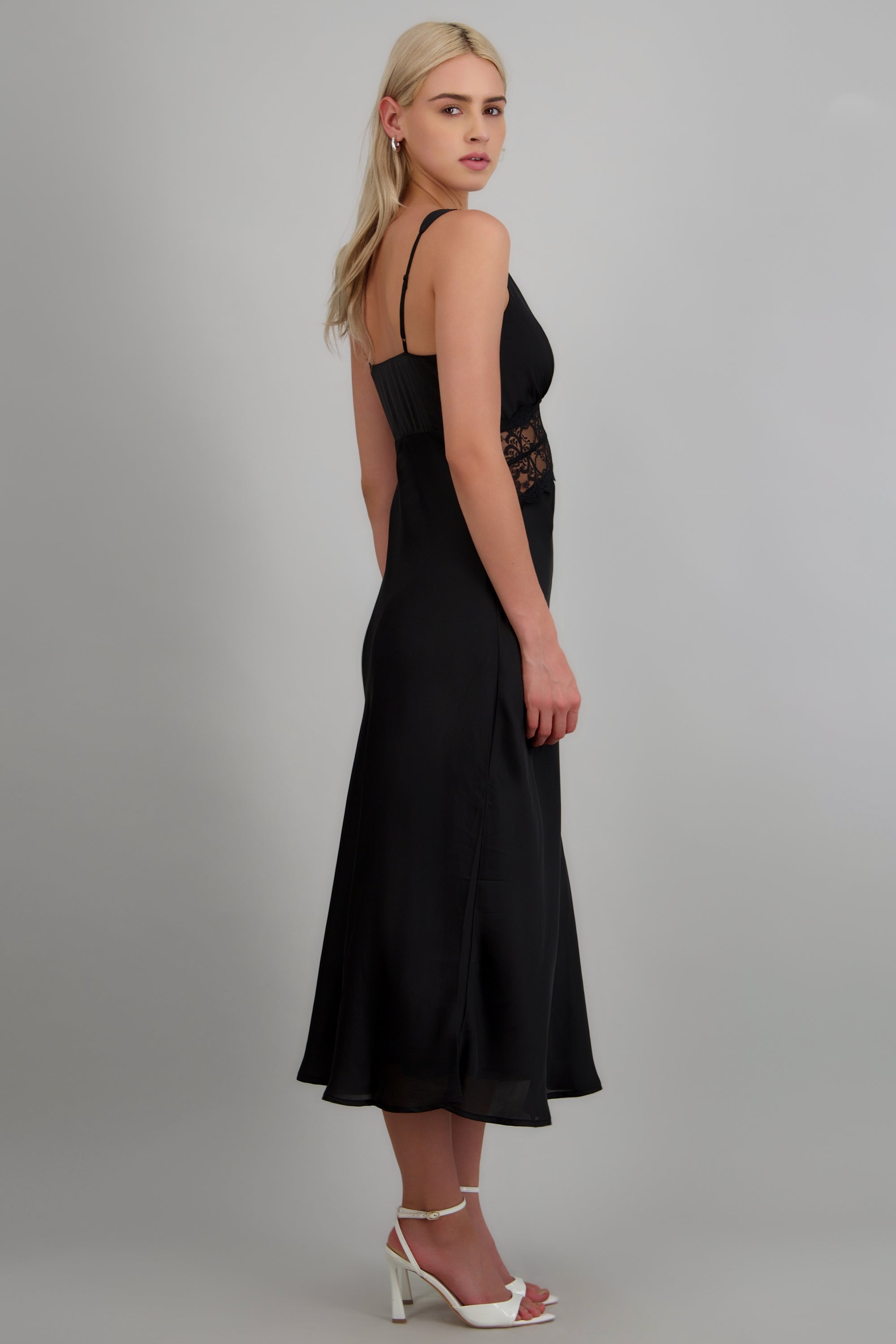 Vestido maxi satin encaje NEGRO