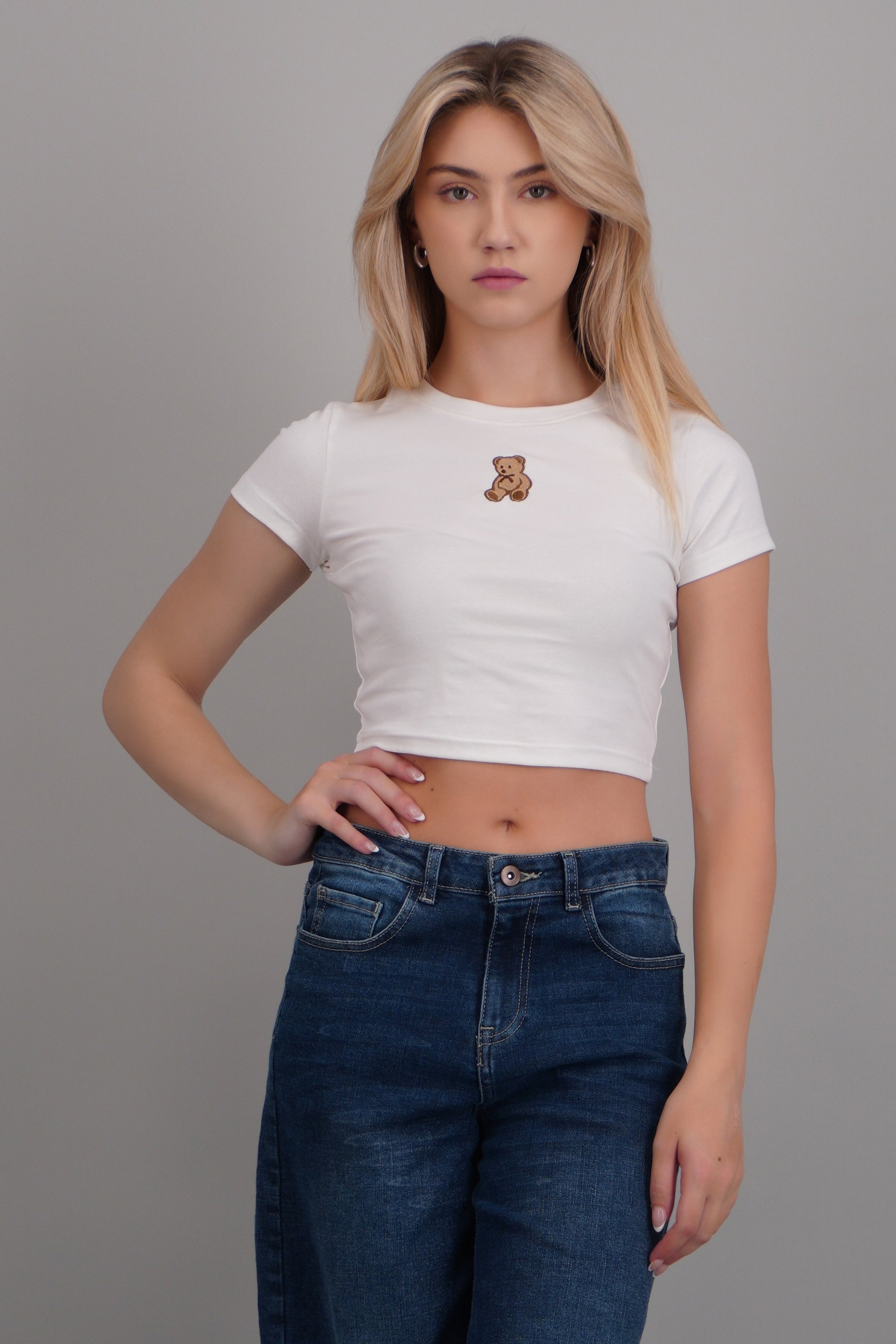 Tshirt manga corta detalle osito BLANCO