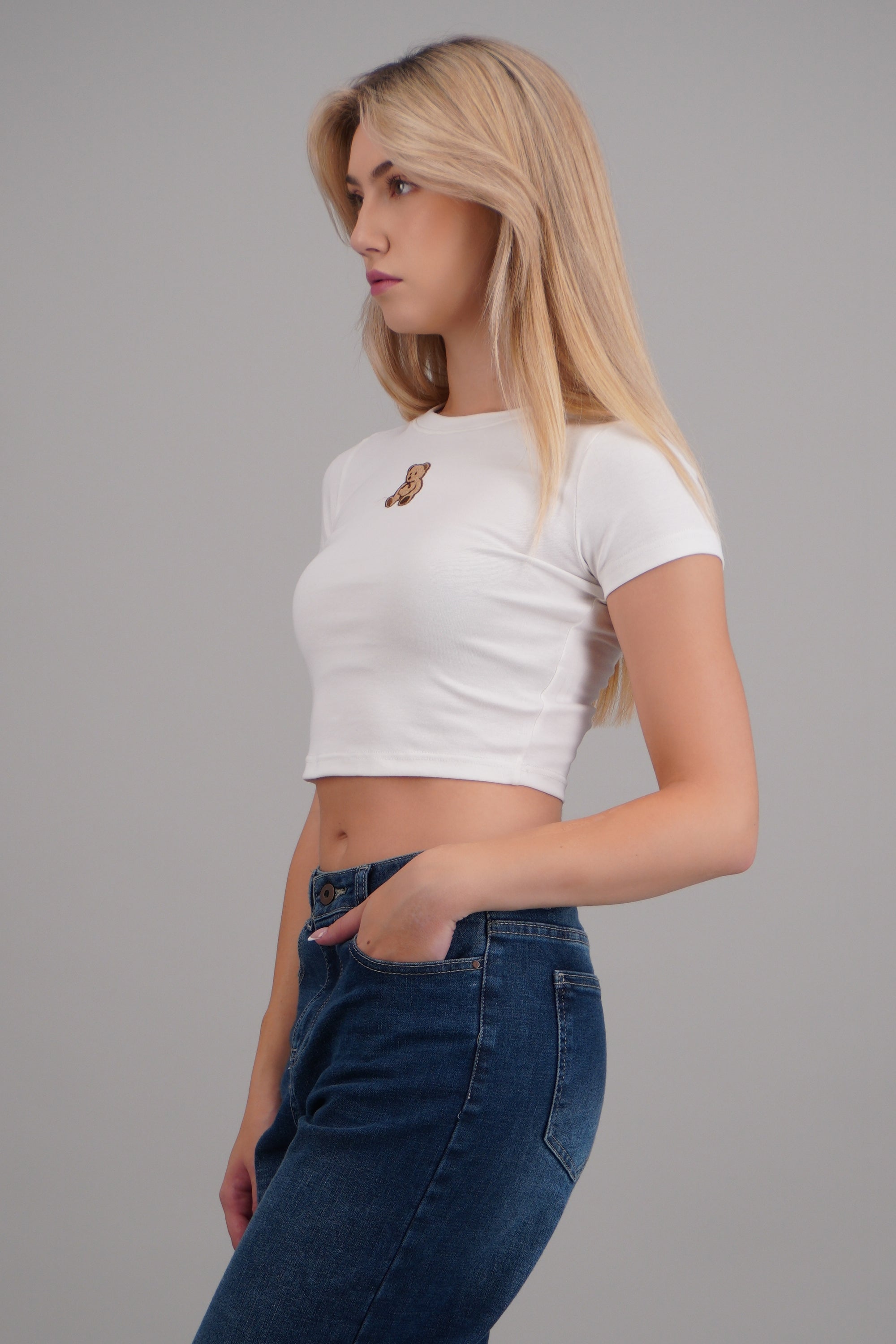Tshirt manga corta detalle osito BLANCO