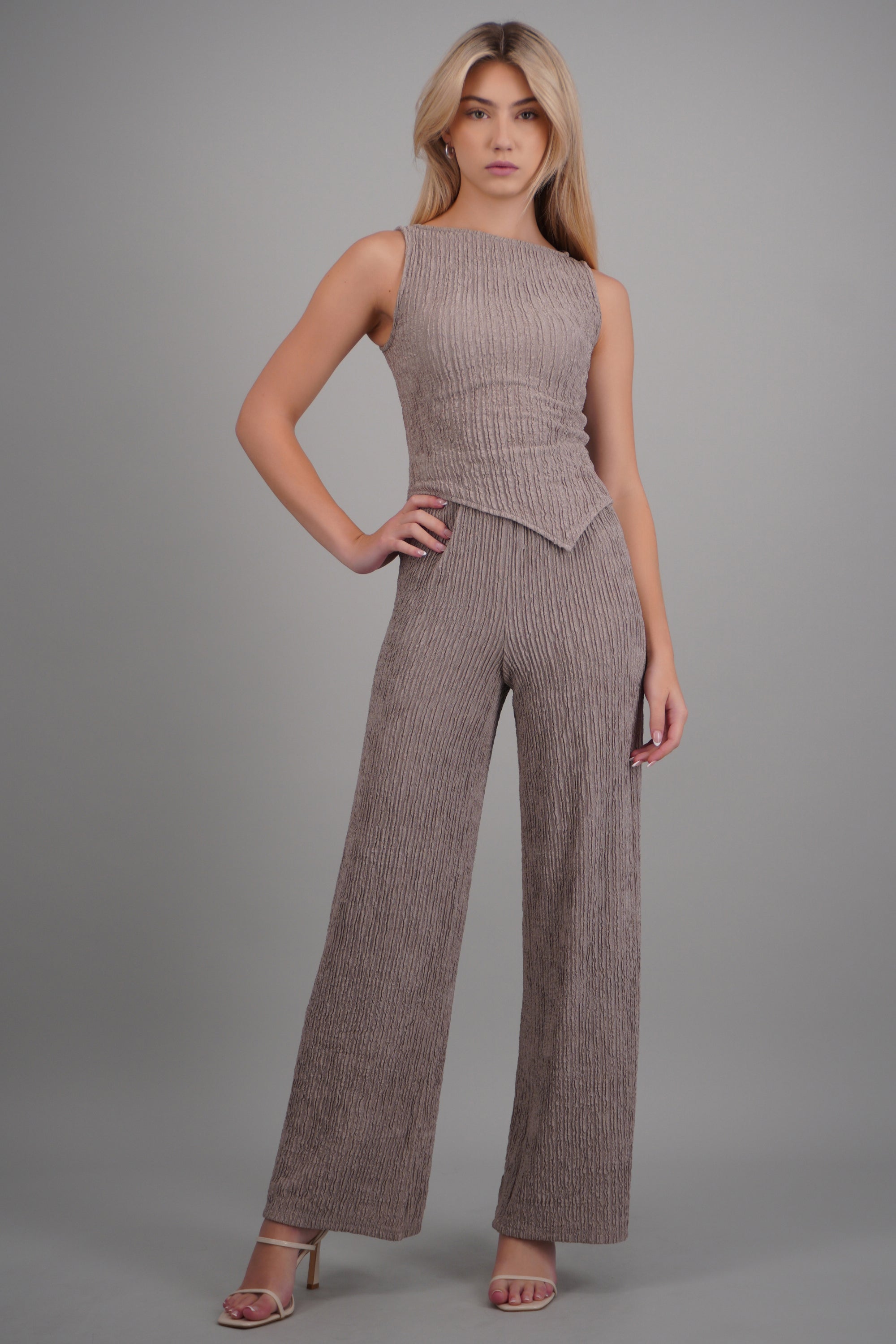 Pantalon recto textura TAUPE