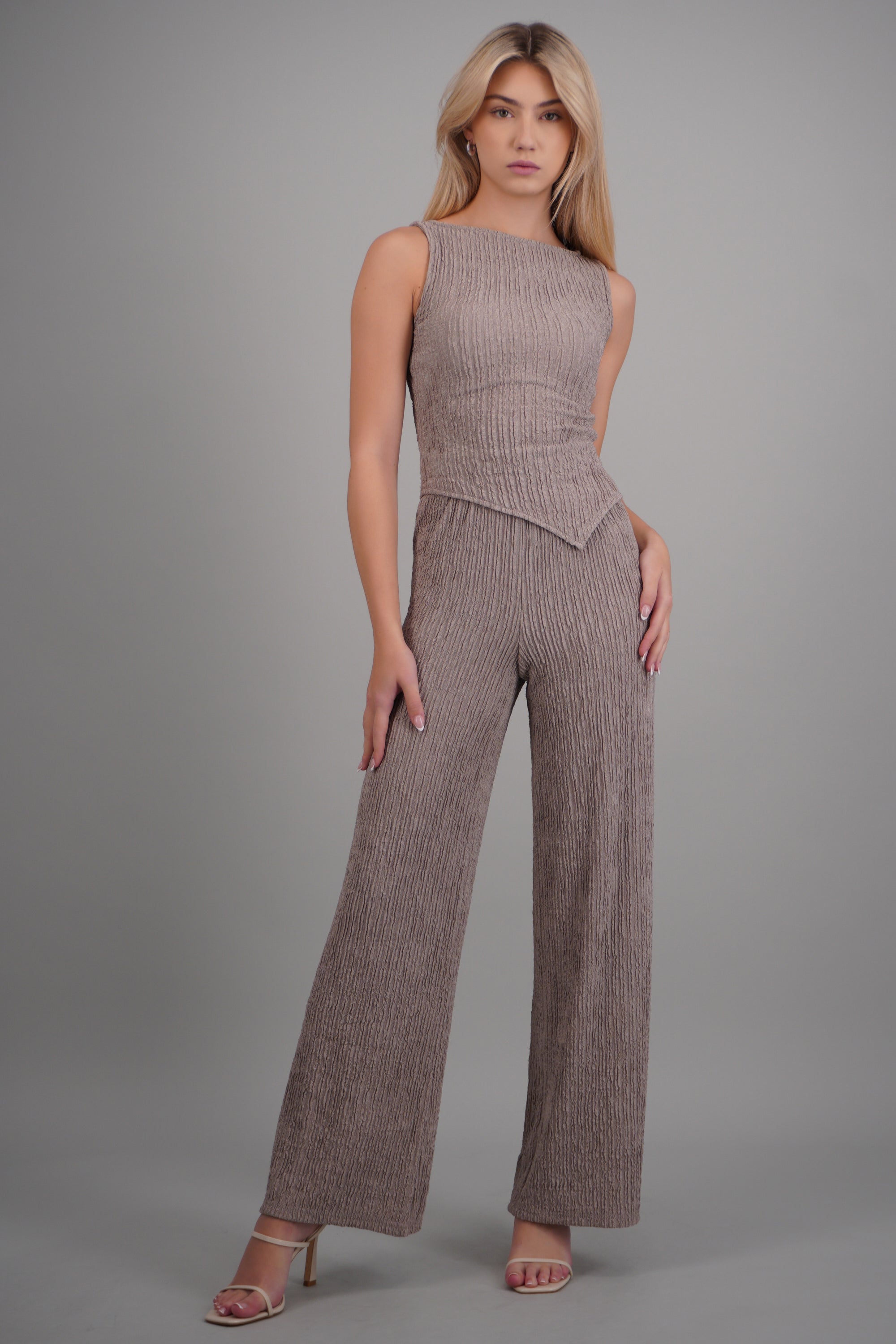 Pantalon recto textura TAUPE