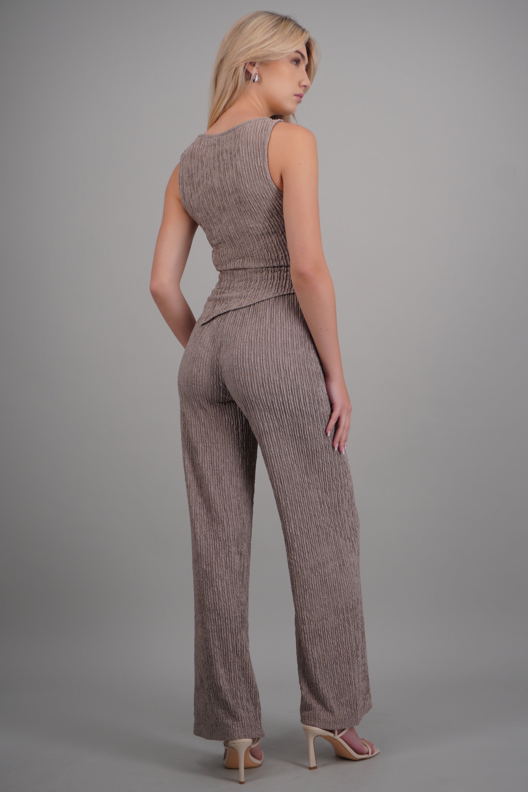 Pantalon recto textura TAUPE