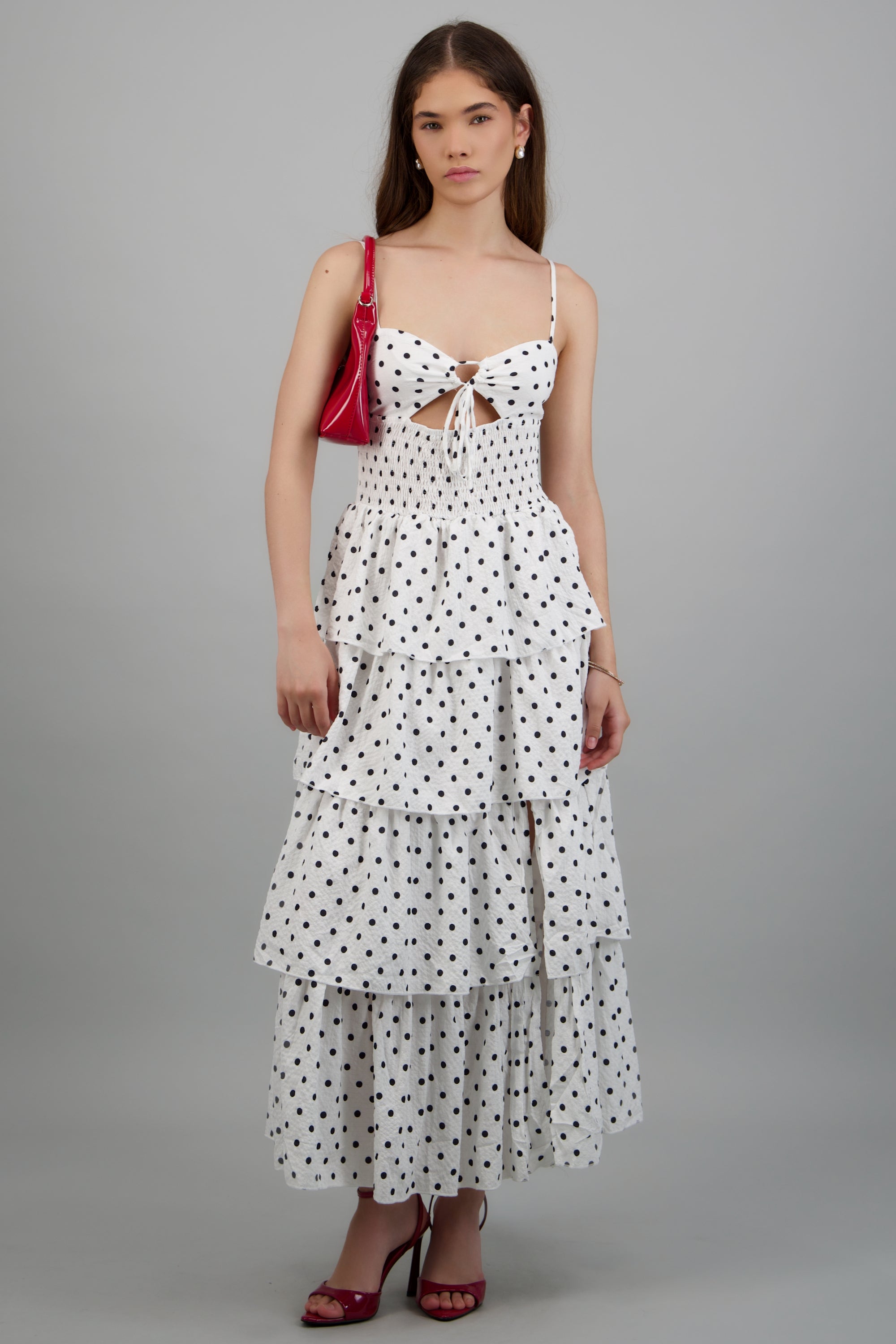 Vestido capas olanes polkas BLANCO COMBO