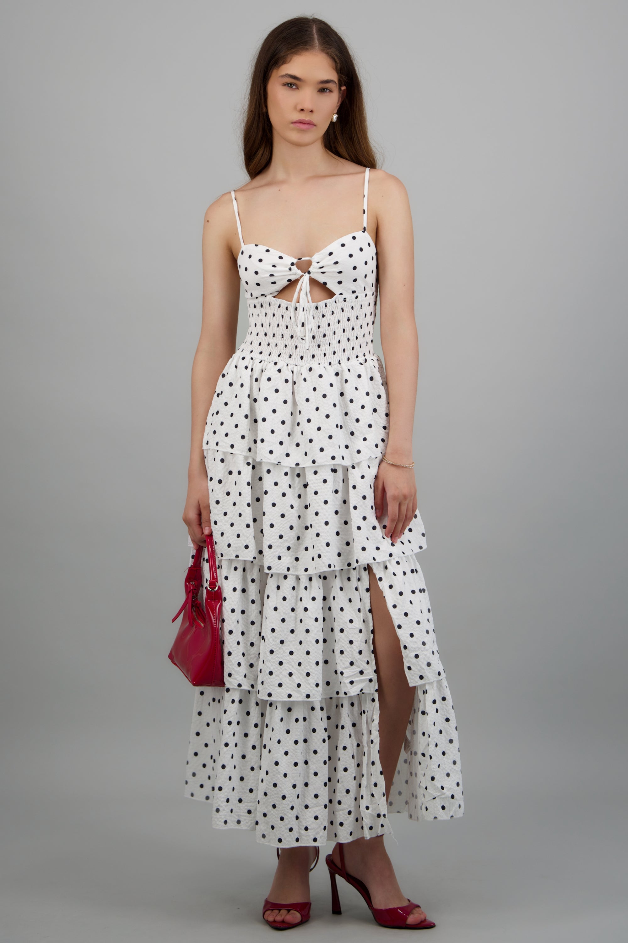 Vestido capas olanes polkas BLANCO COMBO