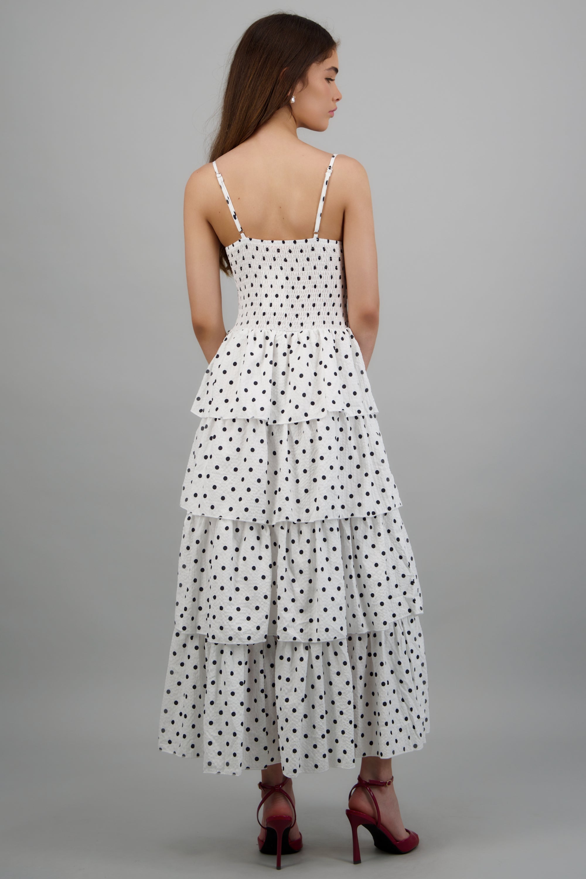 Vestido capas olanes polkas BLANCO COMBO