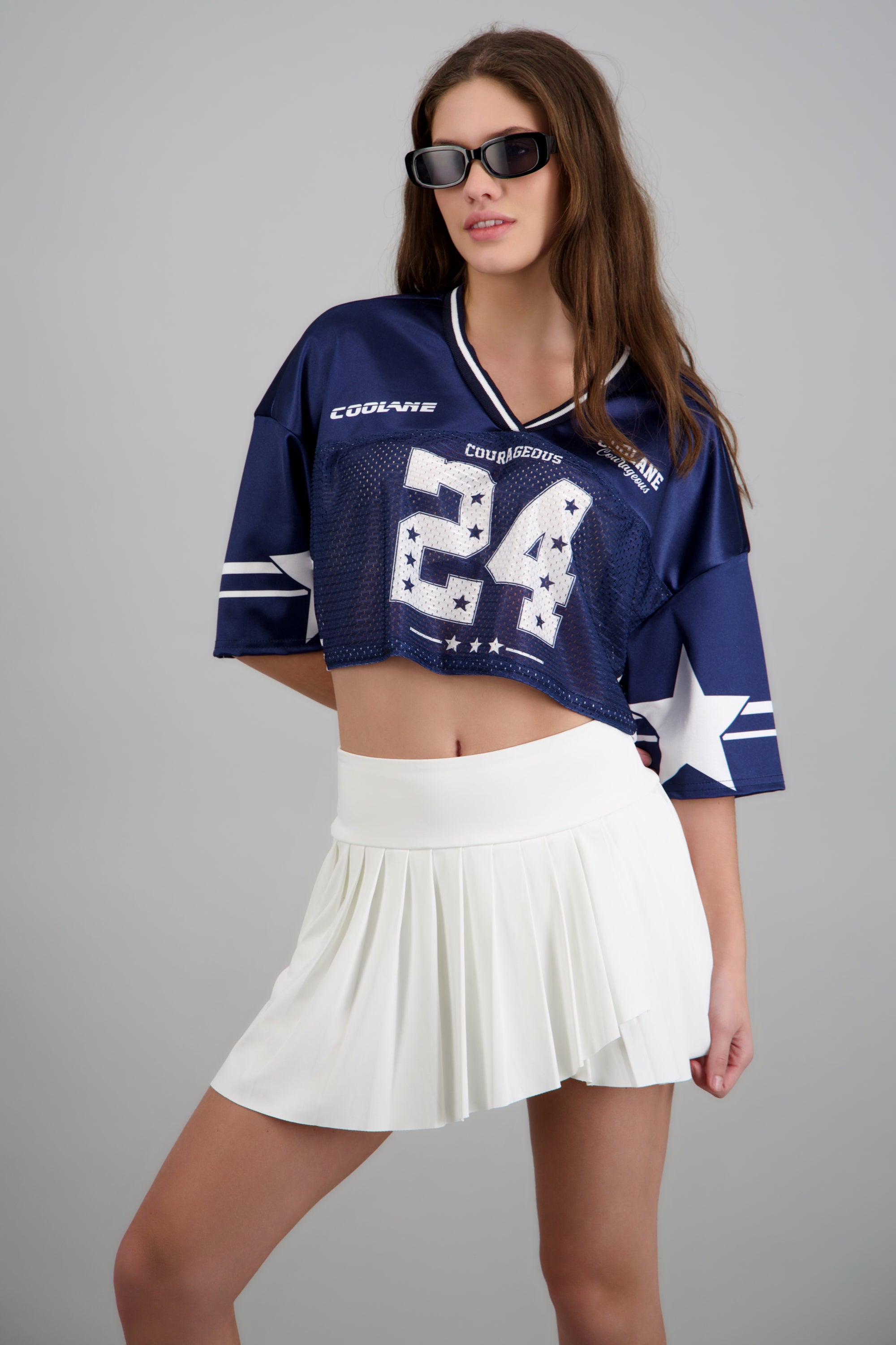 Playera crop deportiva estampada MARINO