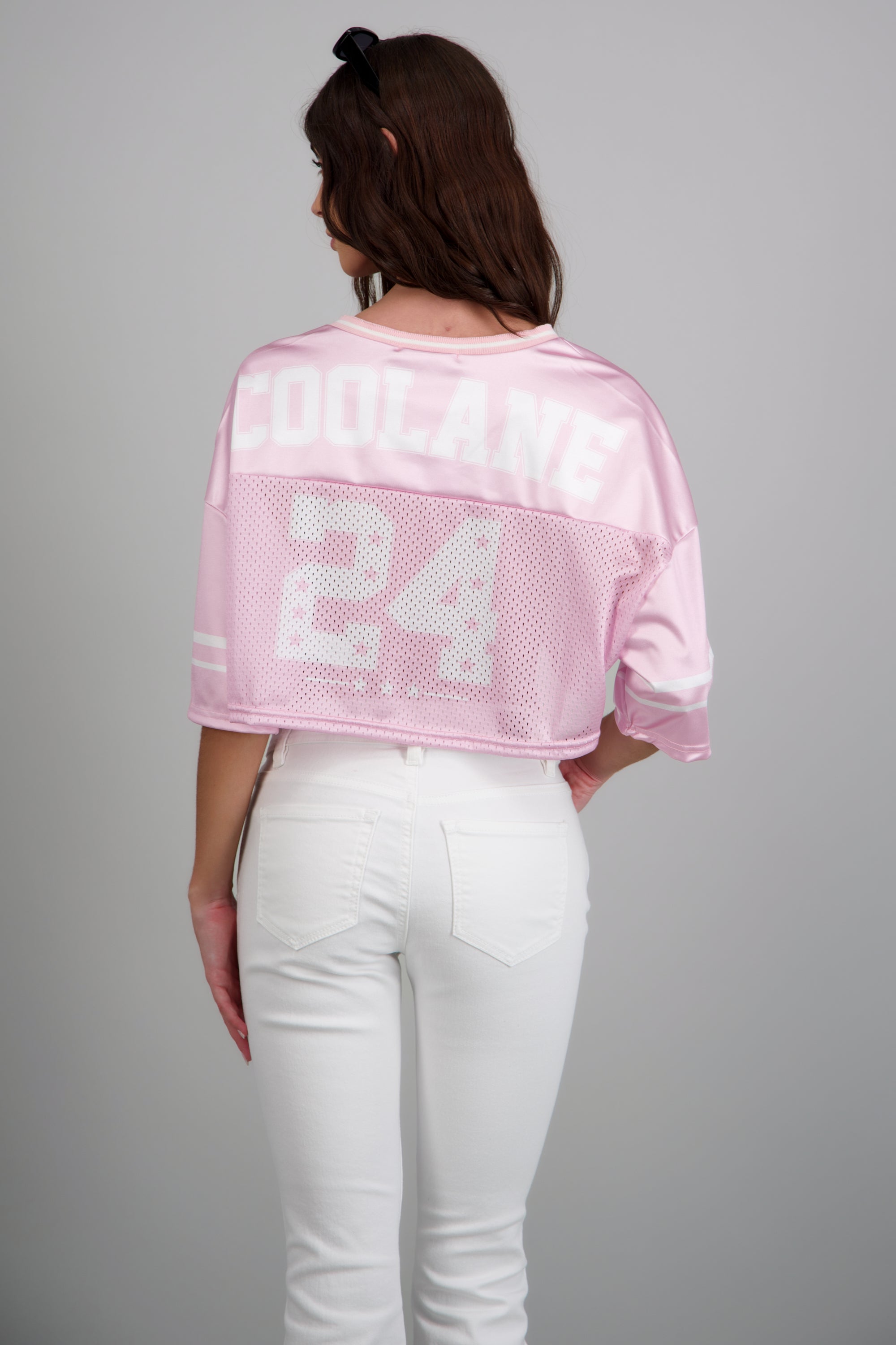 Playera crop deportiva estampada ROSA PASTEL