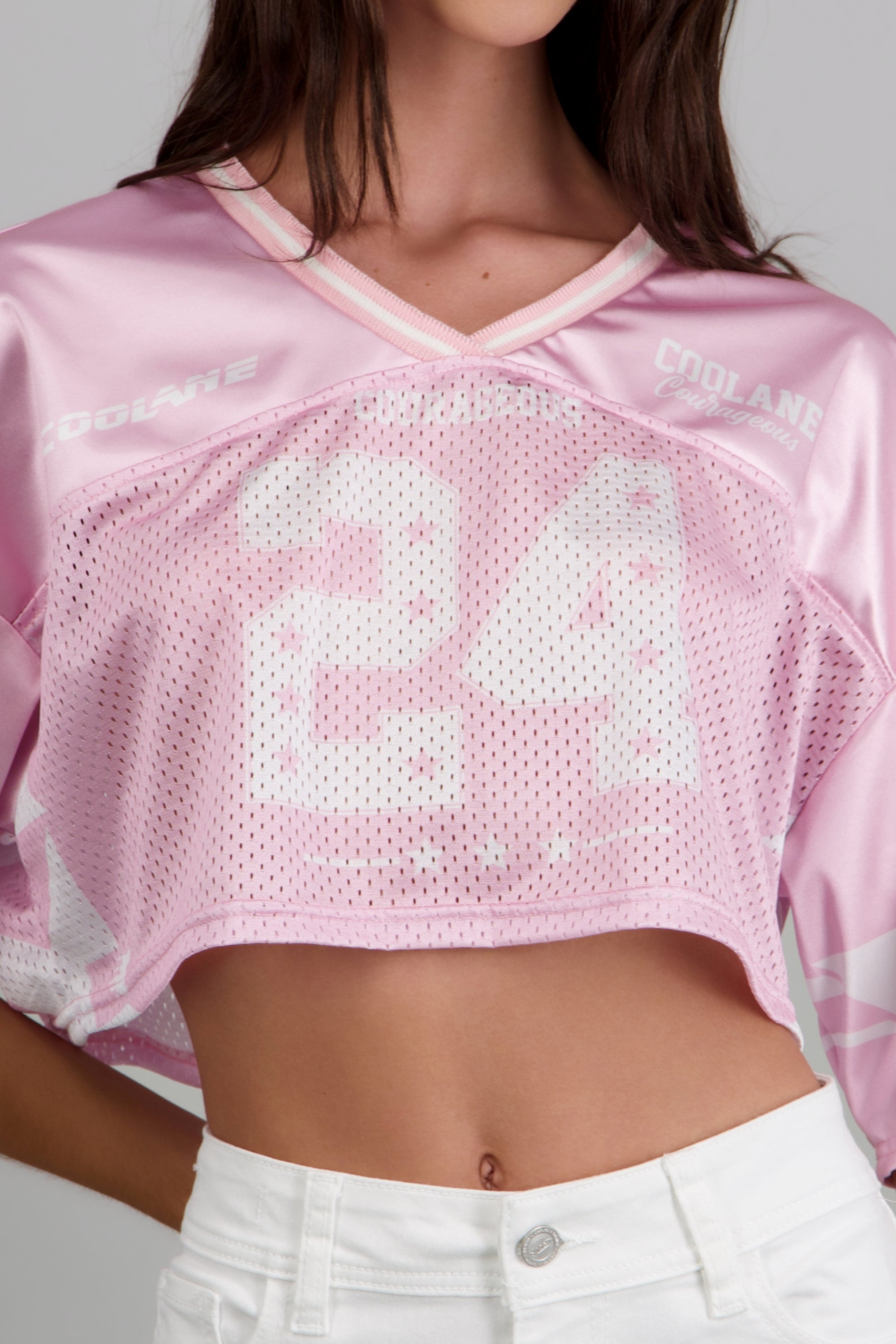 Playera crop deportiva estampada ROSA PASTEL