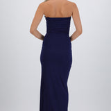 Vestido maxi detalle pliegues brillos