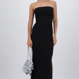 Vestido maxi detalle pliegues brillos