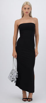 Vestido maxi detalle pliegues brillos