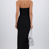 Vestido maxi detalle pliegues brillos
