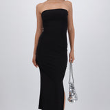 Vestido maxi detalle pliegues brillos